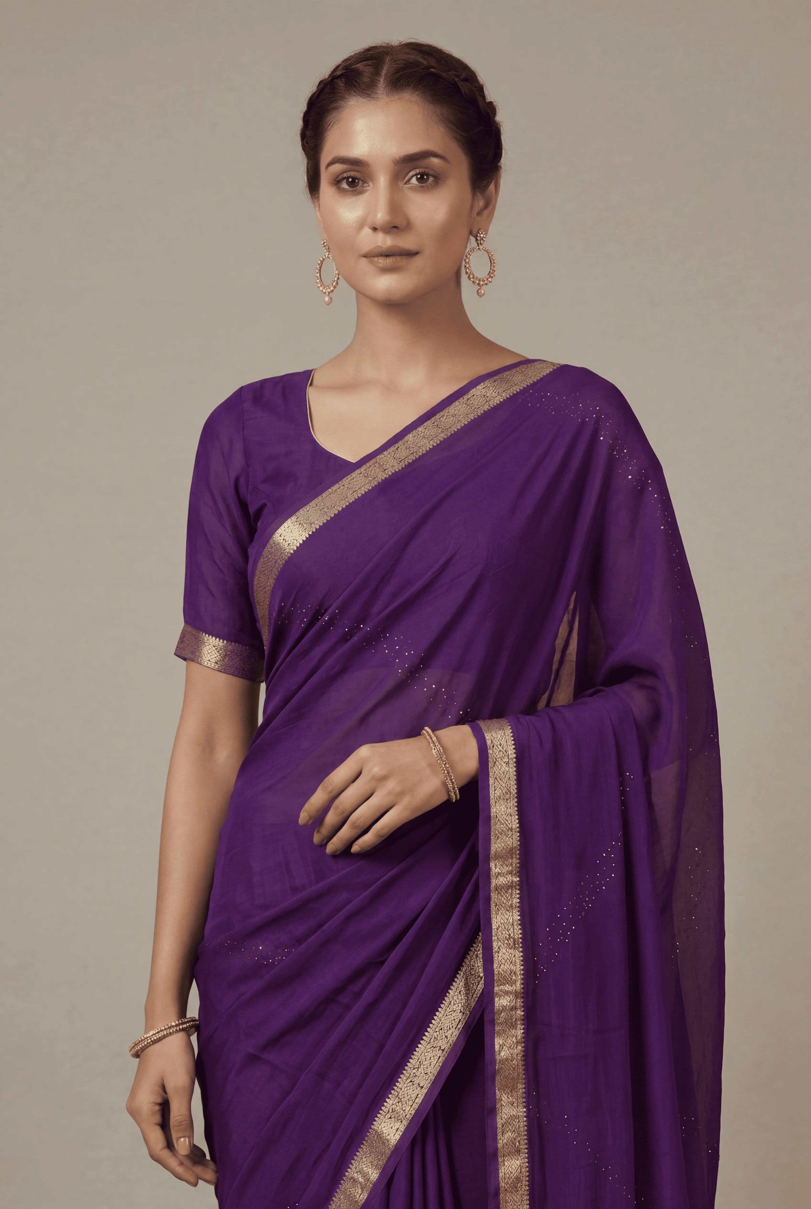 Banarasi Chinon Saree with Swarovski, Zari work. - Image 2