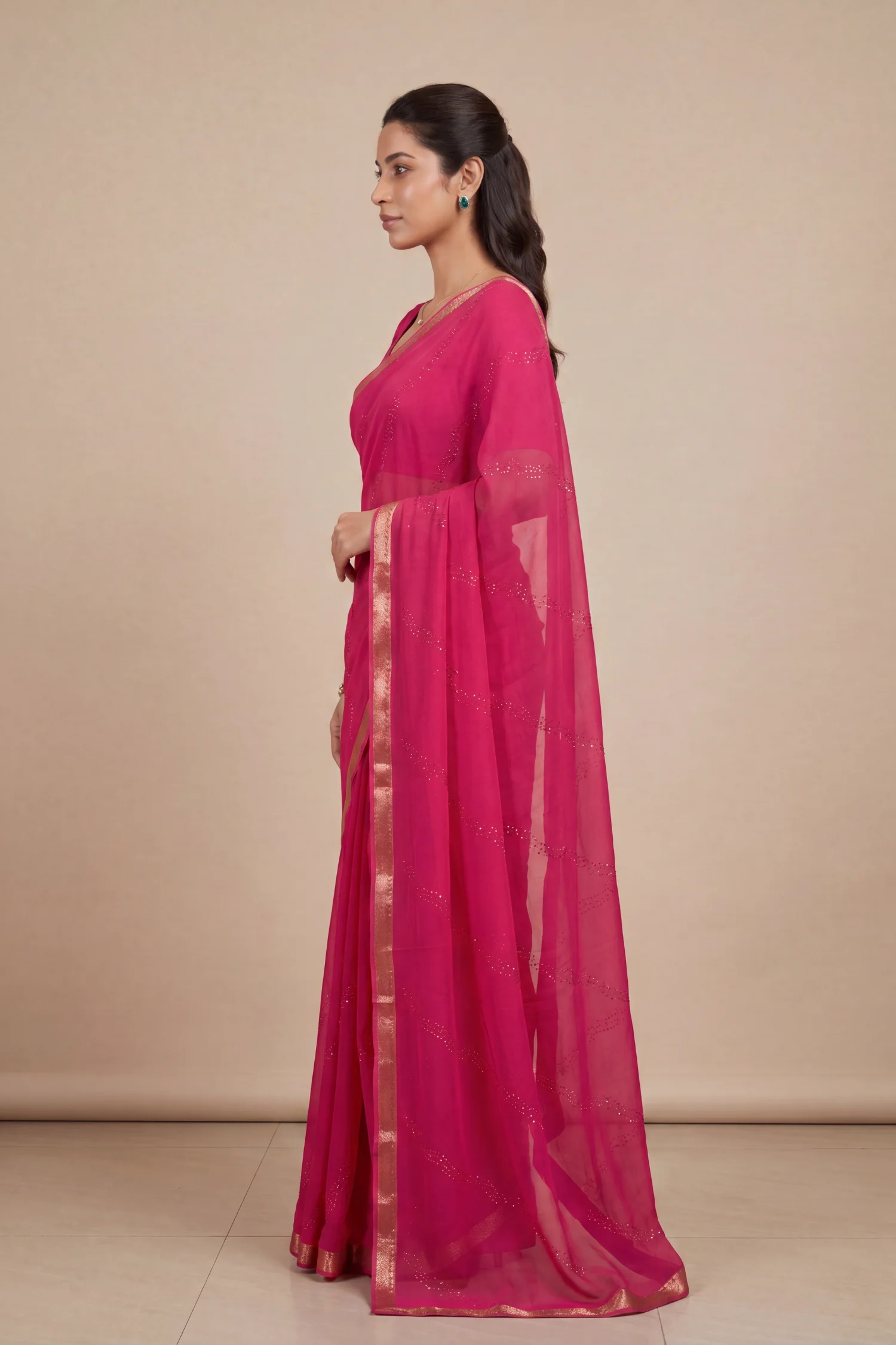 Banarasi Chinon Saree with Swarovski, Zari work. - Image 3