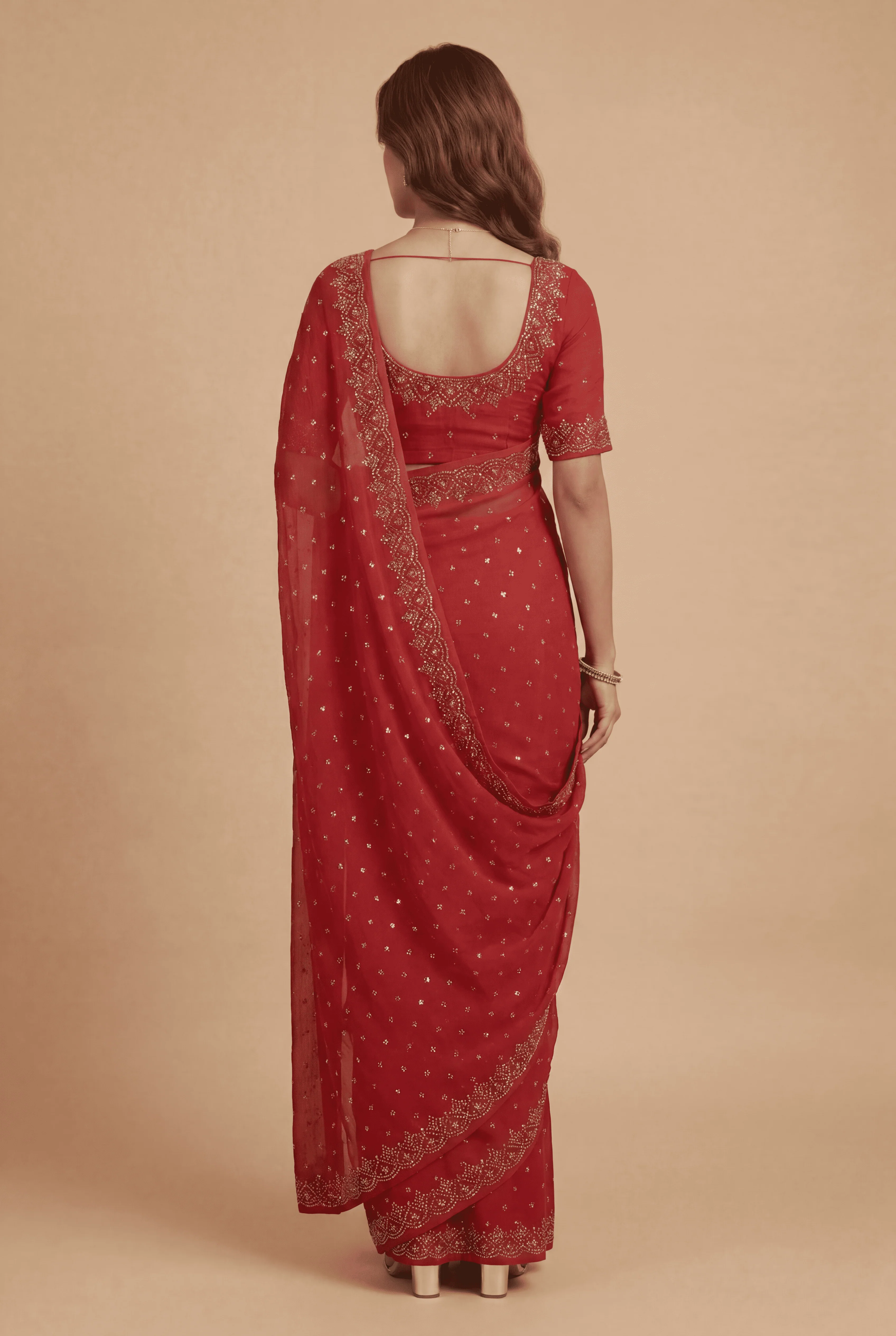 Banarasi Chinon Saree with Swarovski, Zari work. - Image 4