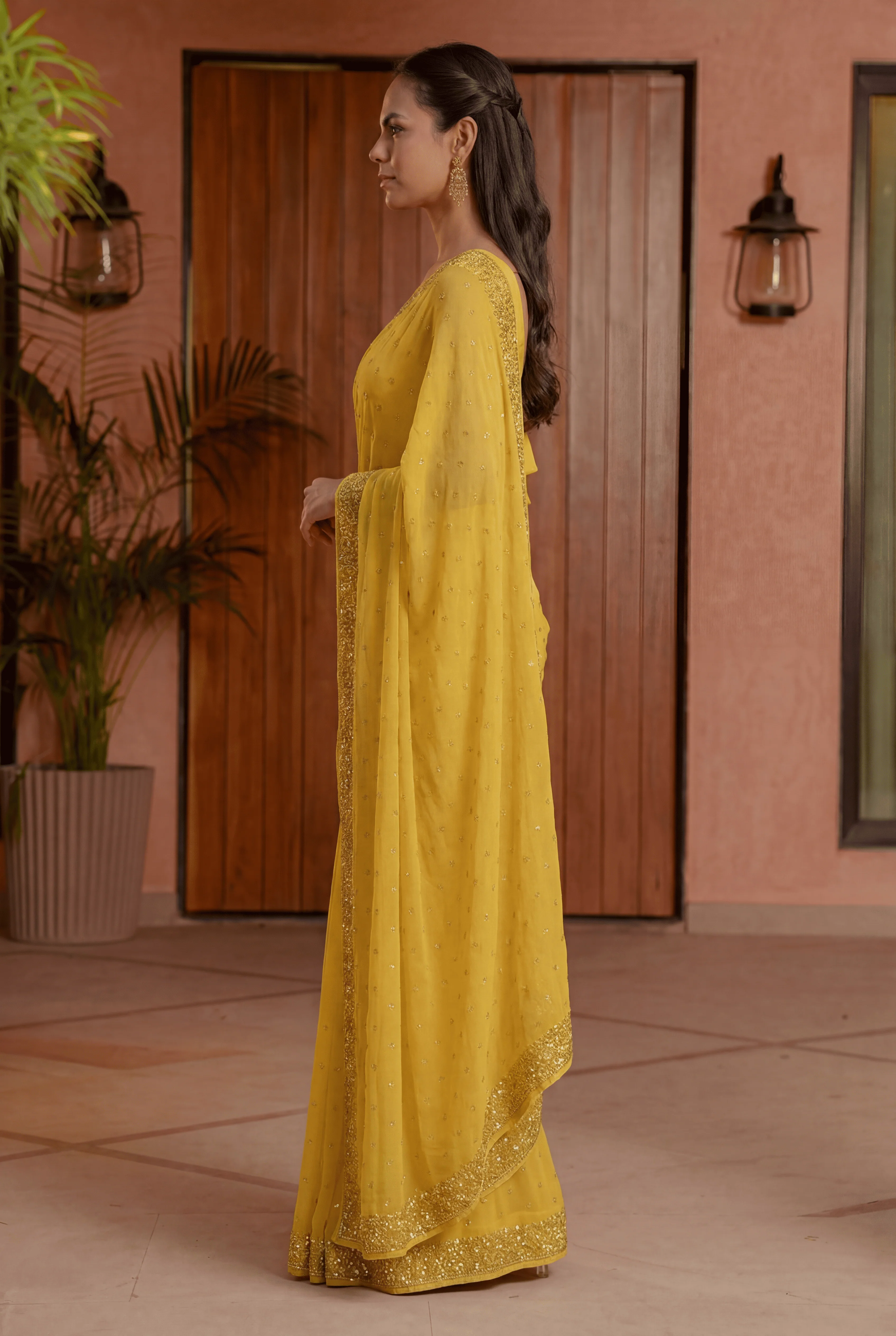 Banarasi Chinon Saree with Swarovski, Zari work. - Image 3