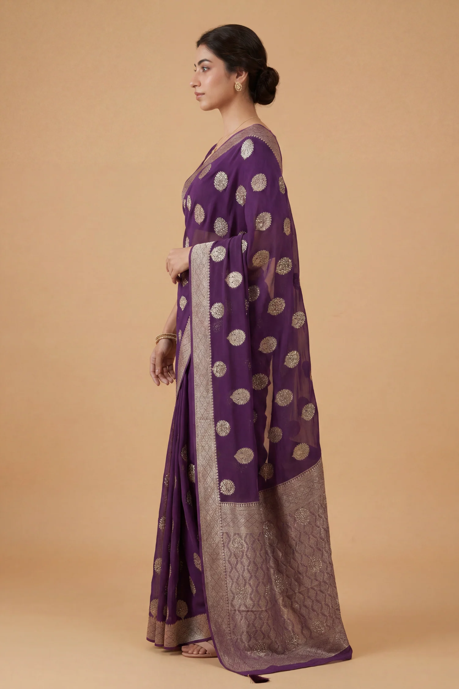 Banarasi Chinon Saree with Swarovski, Zari work. - Image 3