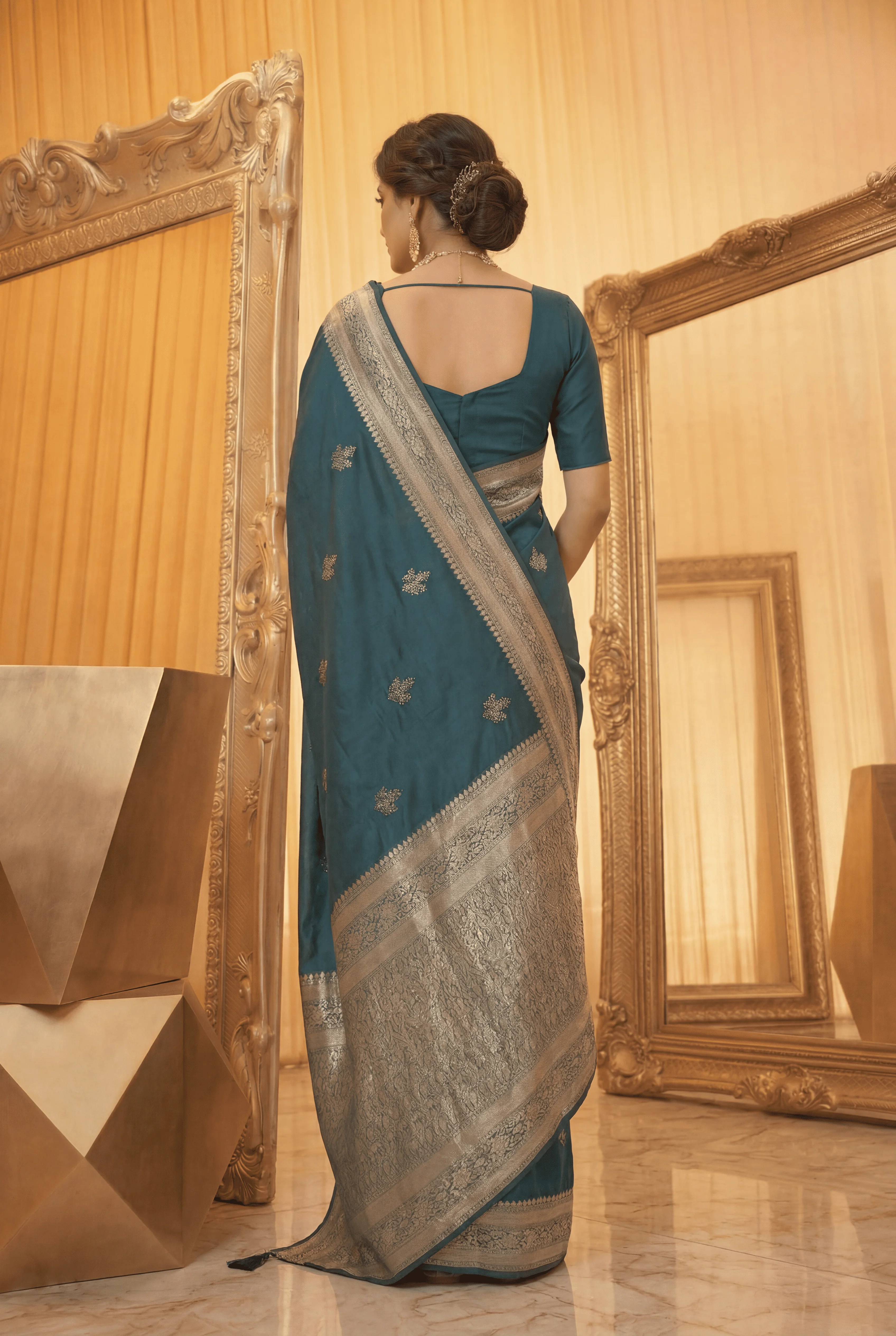 Banarasi Chinon Saree with Swarovski, Zari work. - Image 4