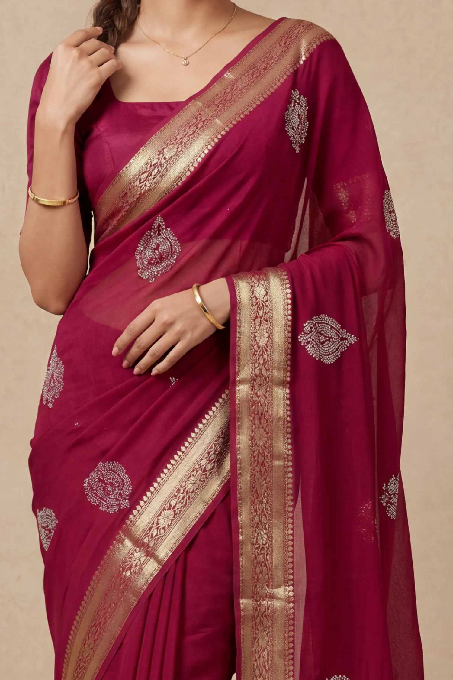 Banarasi Chinon Saree with Swarovski, Zari work. - Image 2