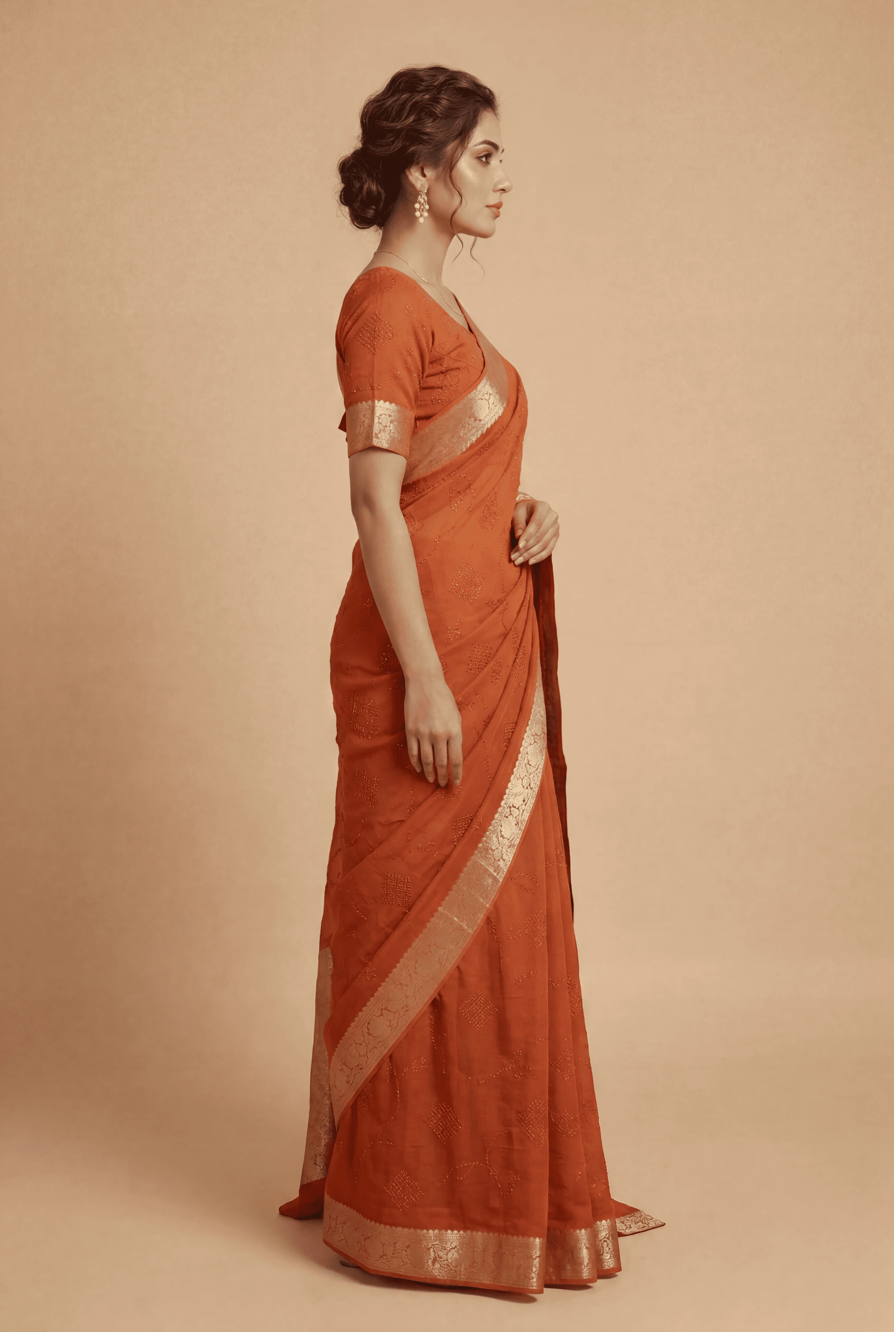 Banarasi Chinon Saree with Swarovski, Zari work. - Image 2