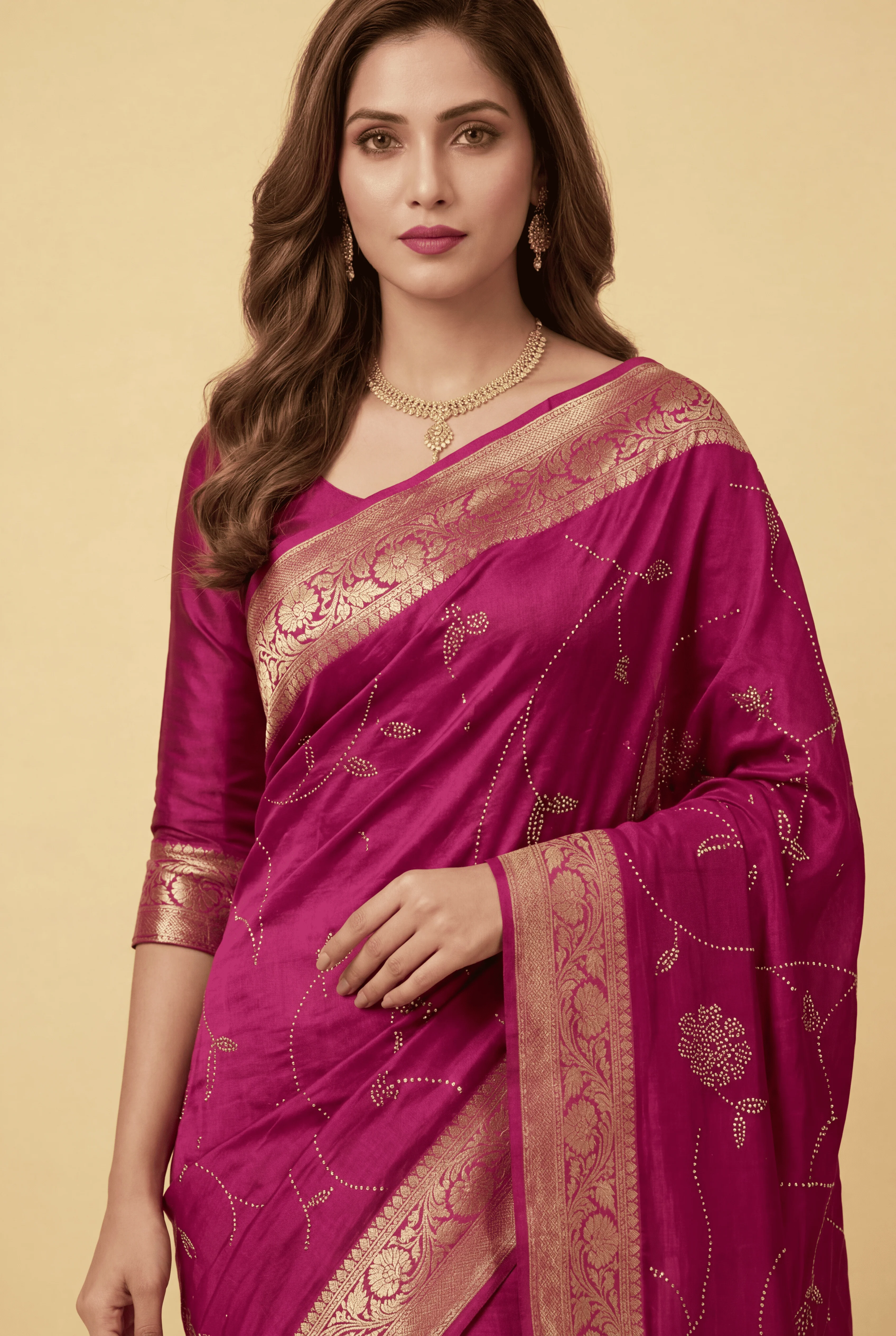 Banarasi Chinon Saree with Swarovski, Zari work. - Image 2