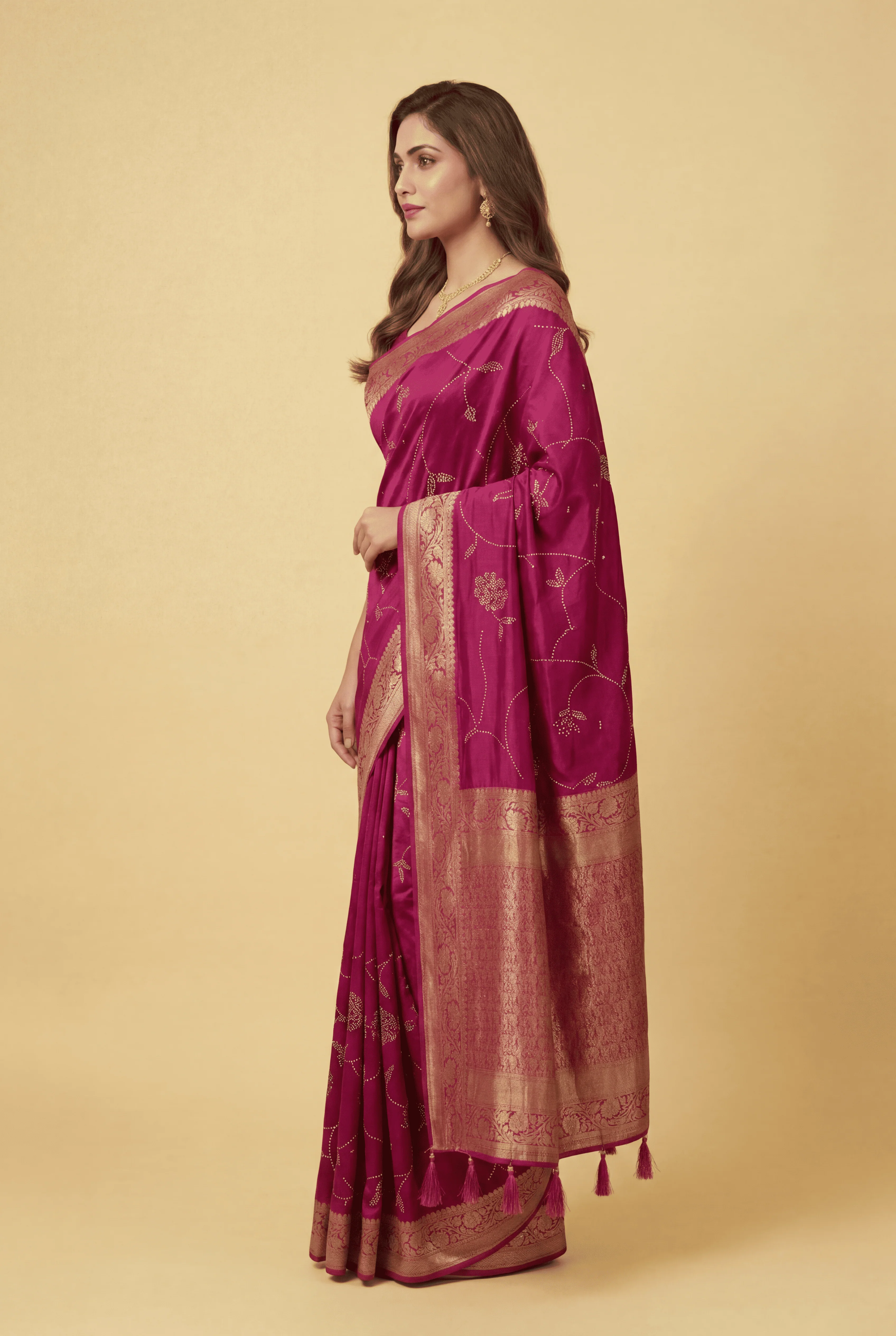 Banarasi Chinon Saree with Swarovski, Zari work. - Image 3