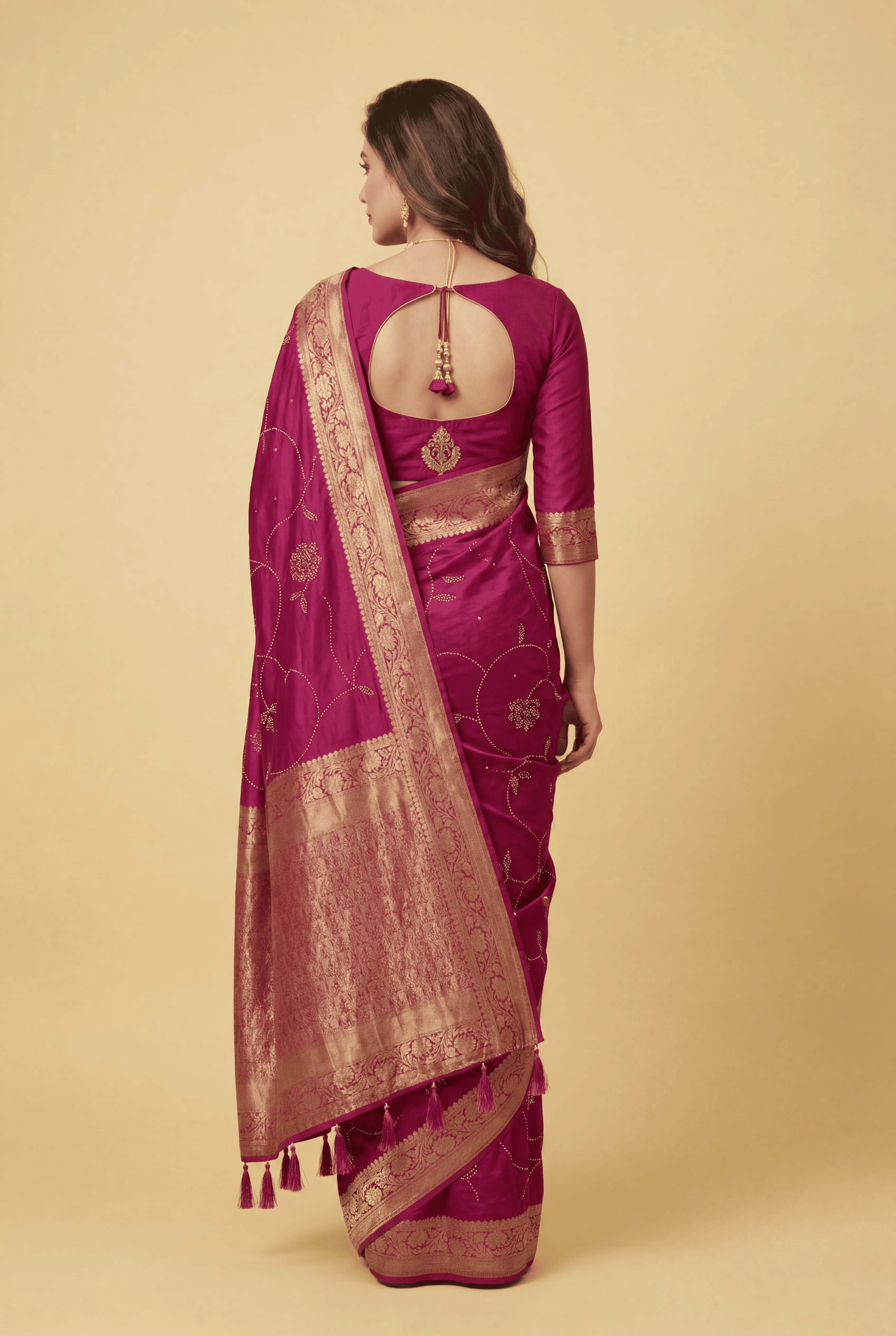 Banarasi Chinon Saree with Swarovski, Zari work. - Image 4
