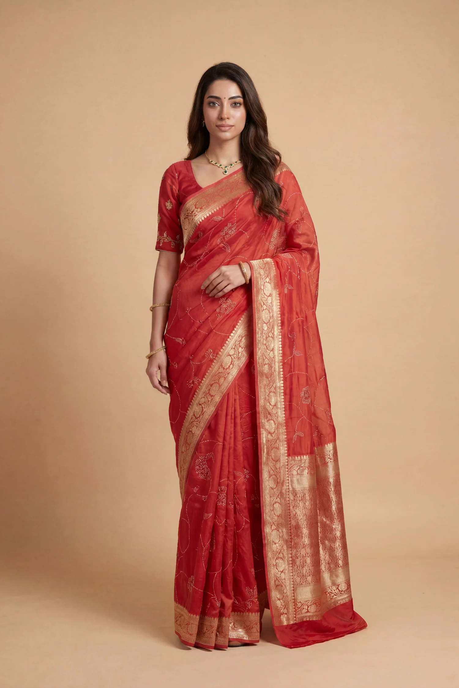 Banarasi Chinon Saree with Swarovski, Zari work.
