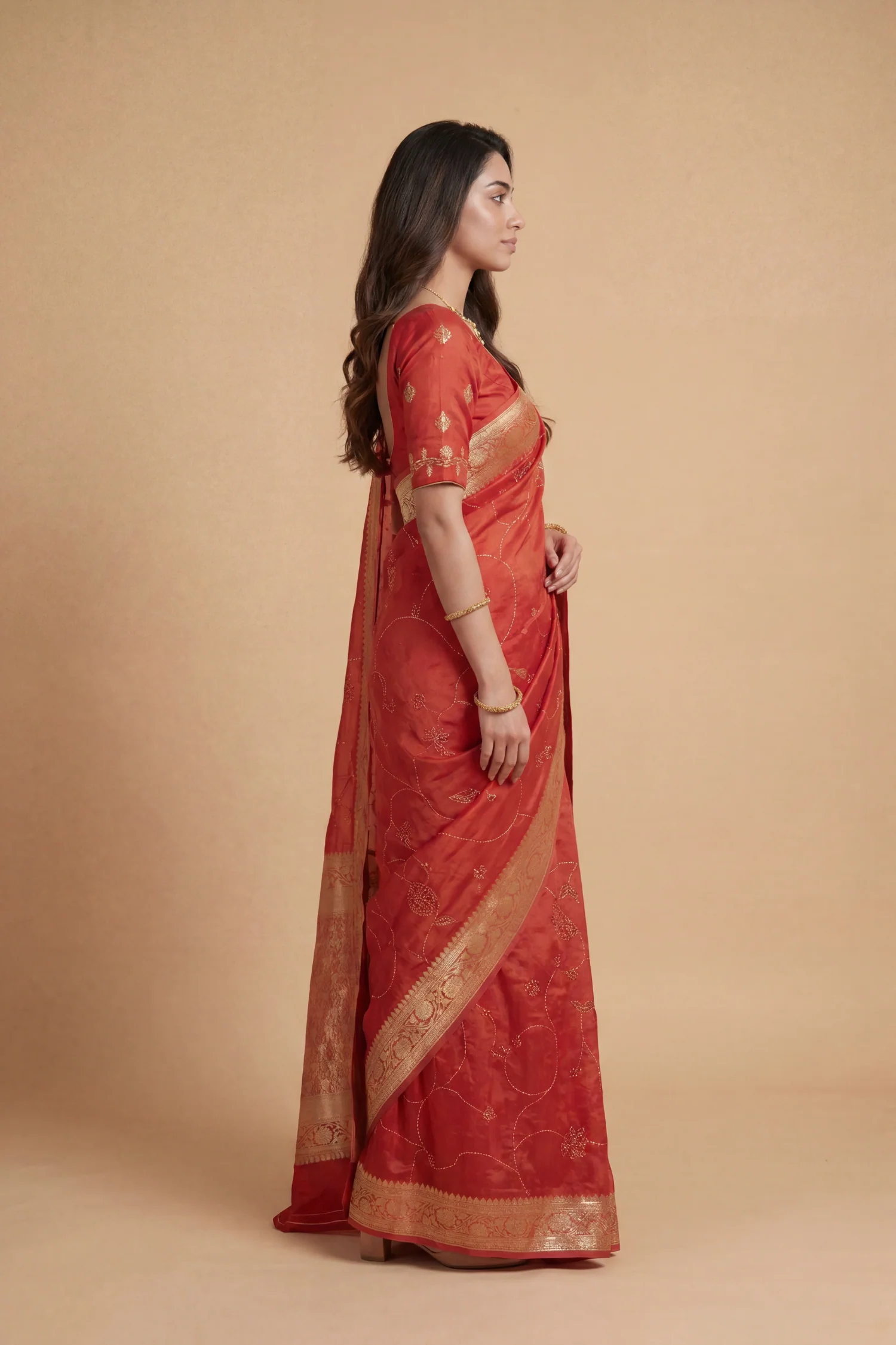 Banarasi Chinon Saree with Swarovski, Zari work. - Image 2