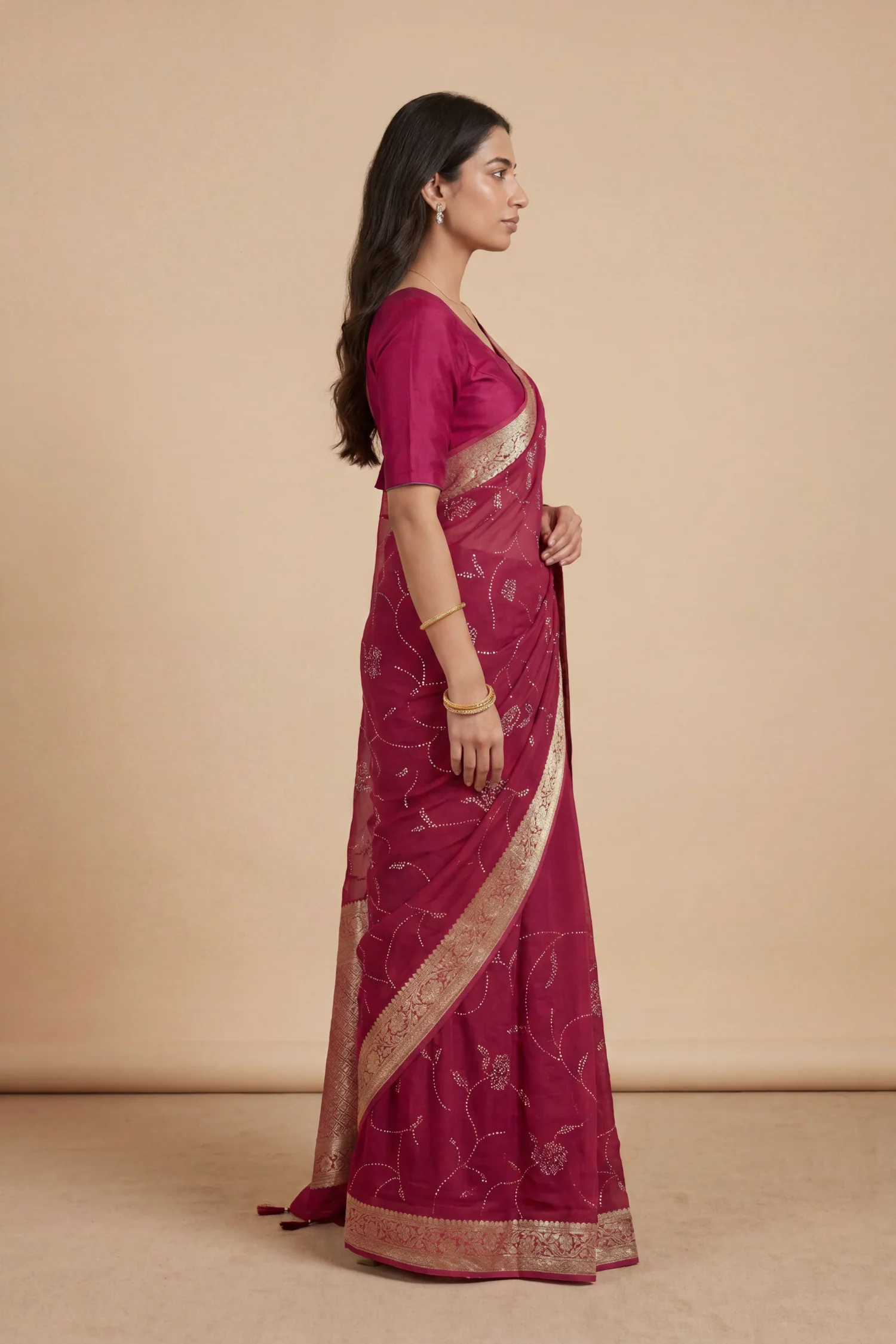 Banarasi Chinon Saree with Swarovski, Zari work. - Image 3