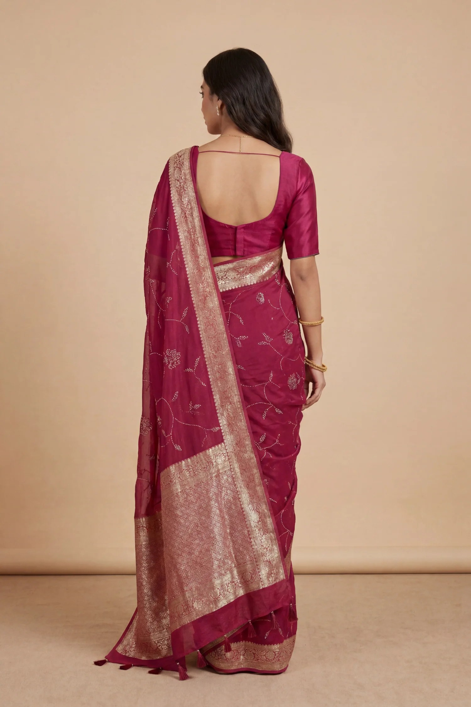 Banarasi Chinon Saree with Swarovski, Zari work. - Image 4