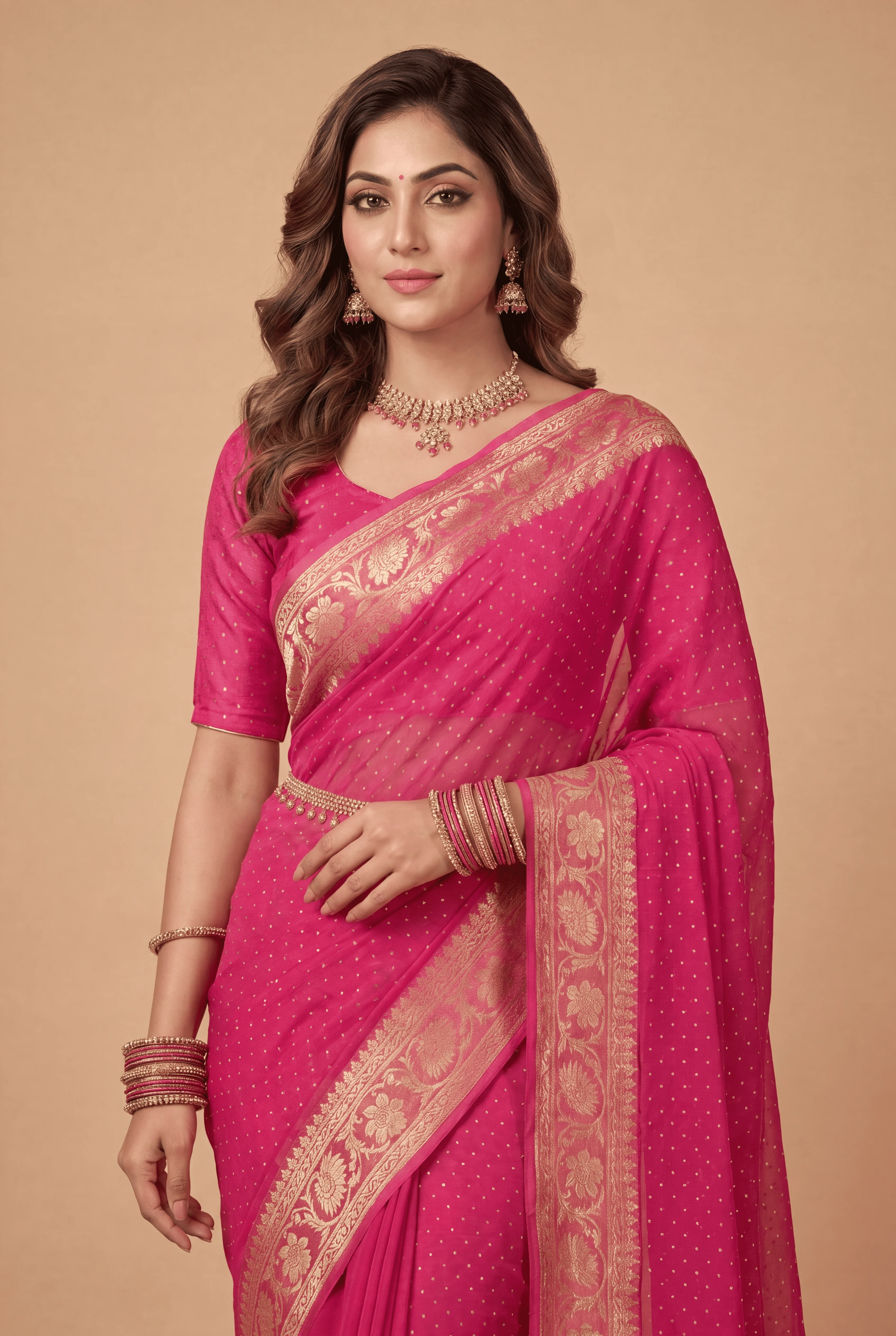 Banarasi Chinon Saree with Swarovski, Zari work. - Image 2