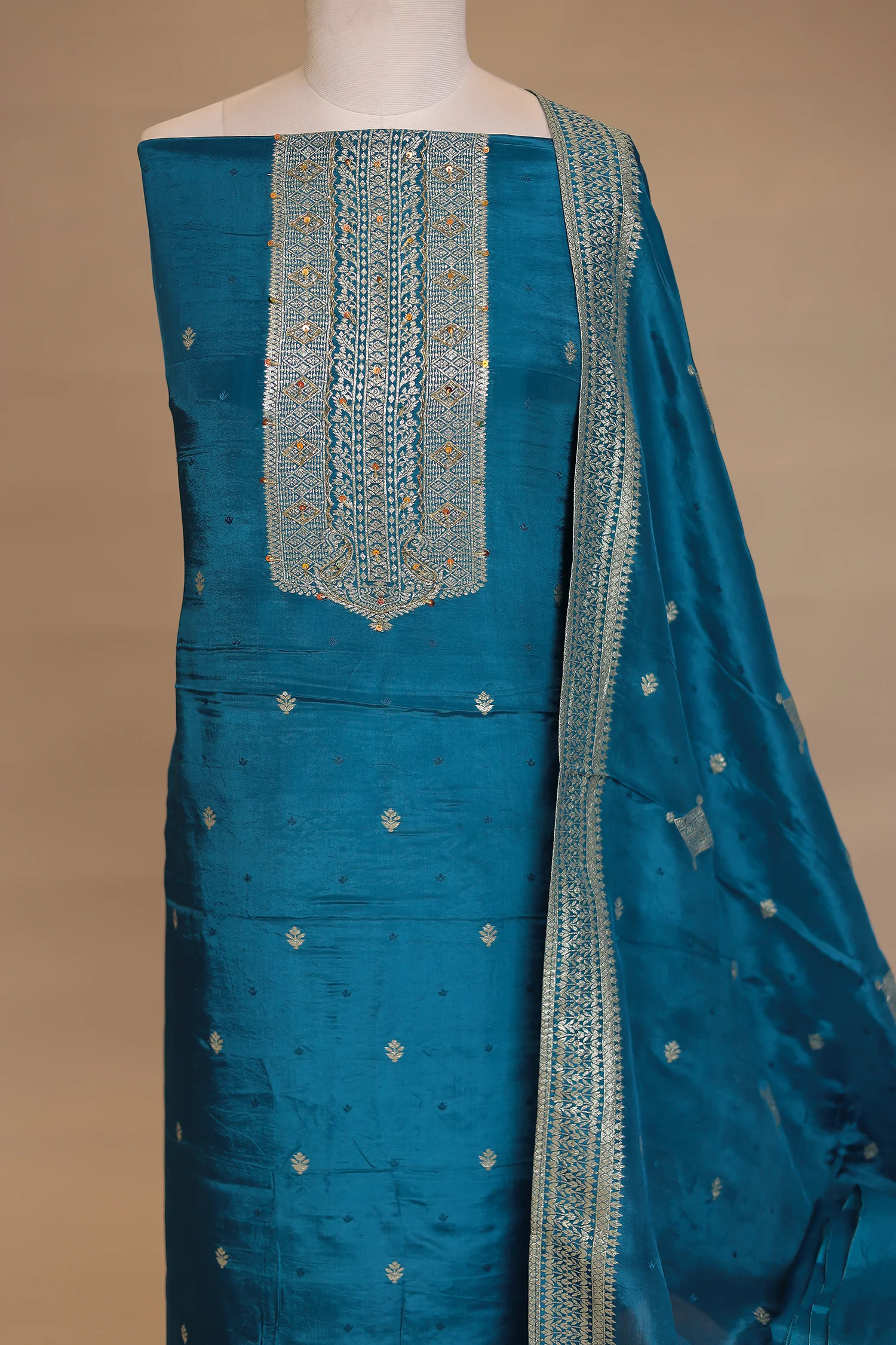 Banarasi Organza Unstitched Suit with Cutdana, Sequins work - Image 2