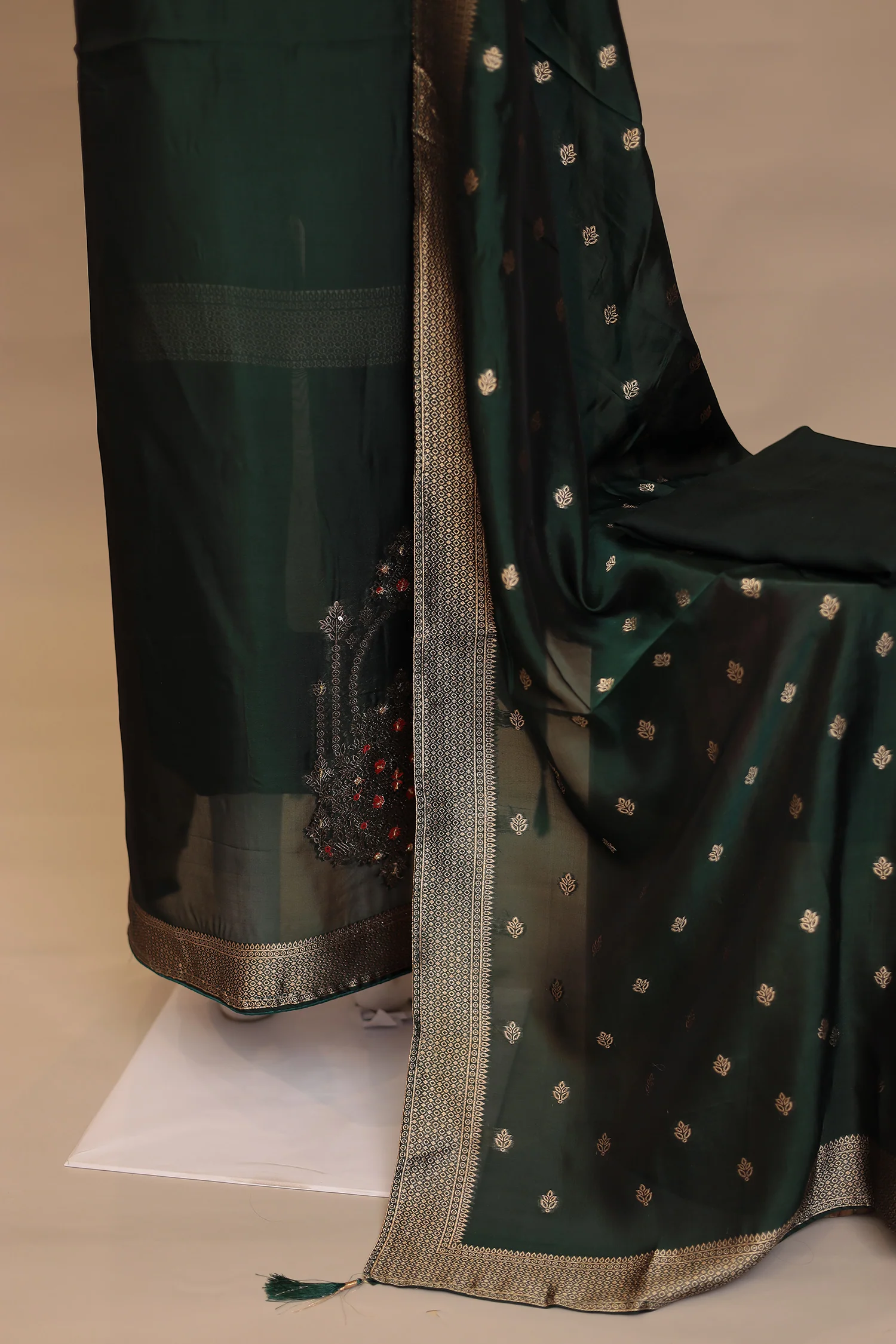 Banarasi silk Unstitched Suit with Cutdana, Sequins work - Image 3