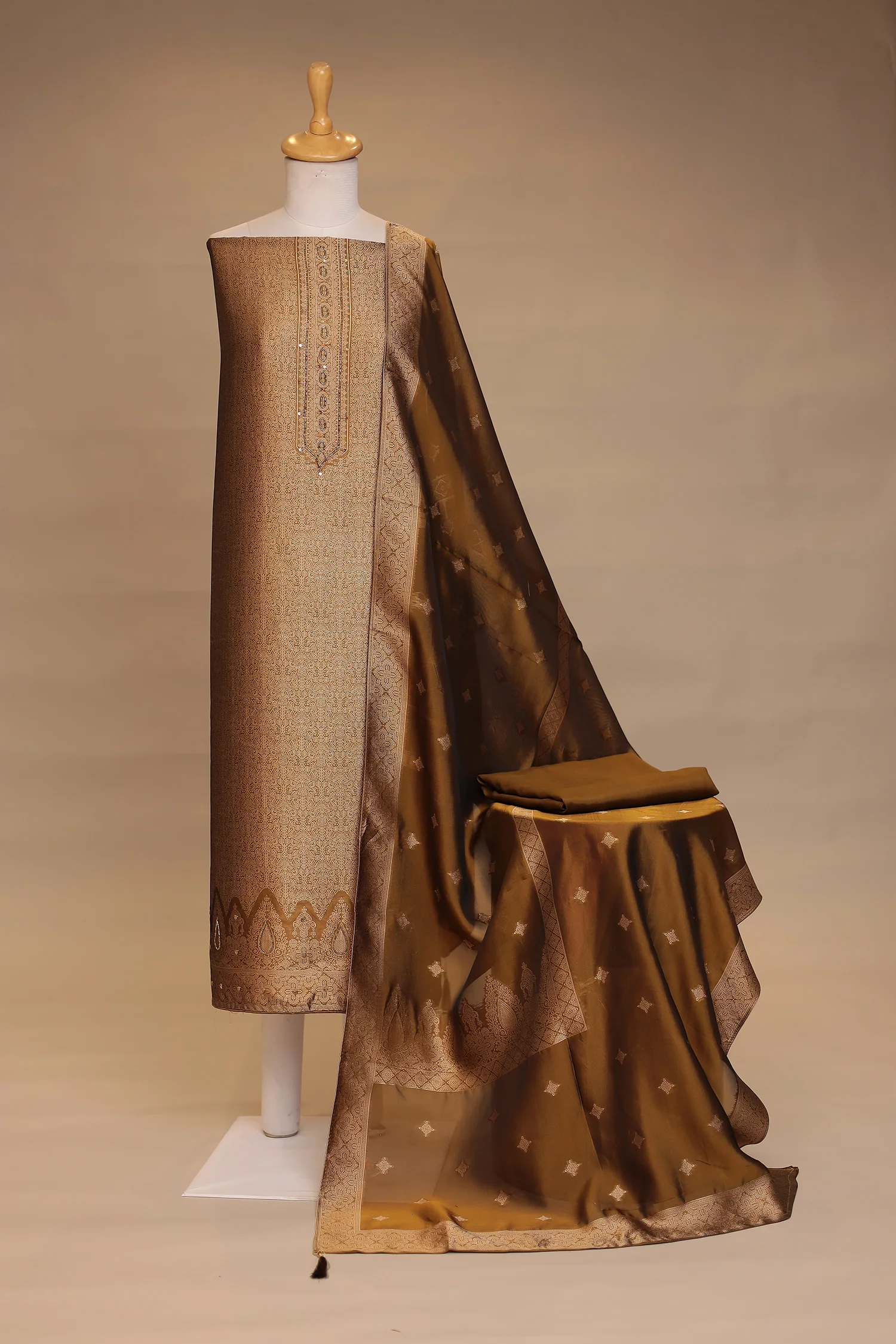 Banarasi silk Unstitched Suit with Cutdana, Sequins work - Image 11