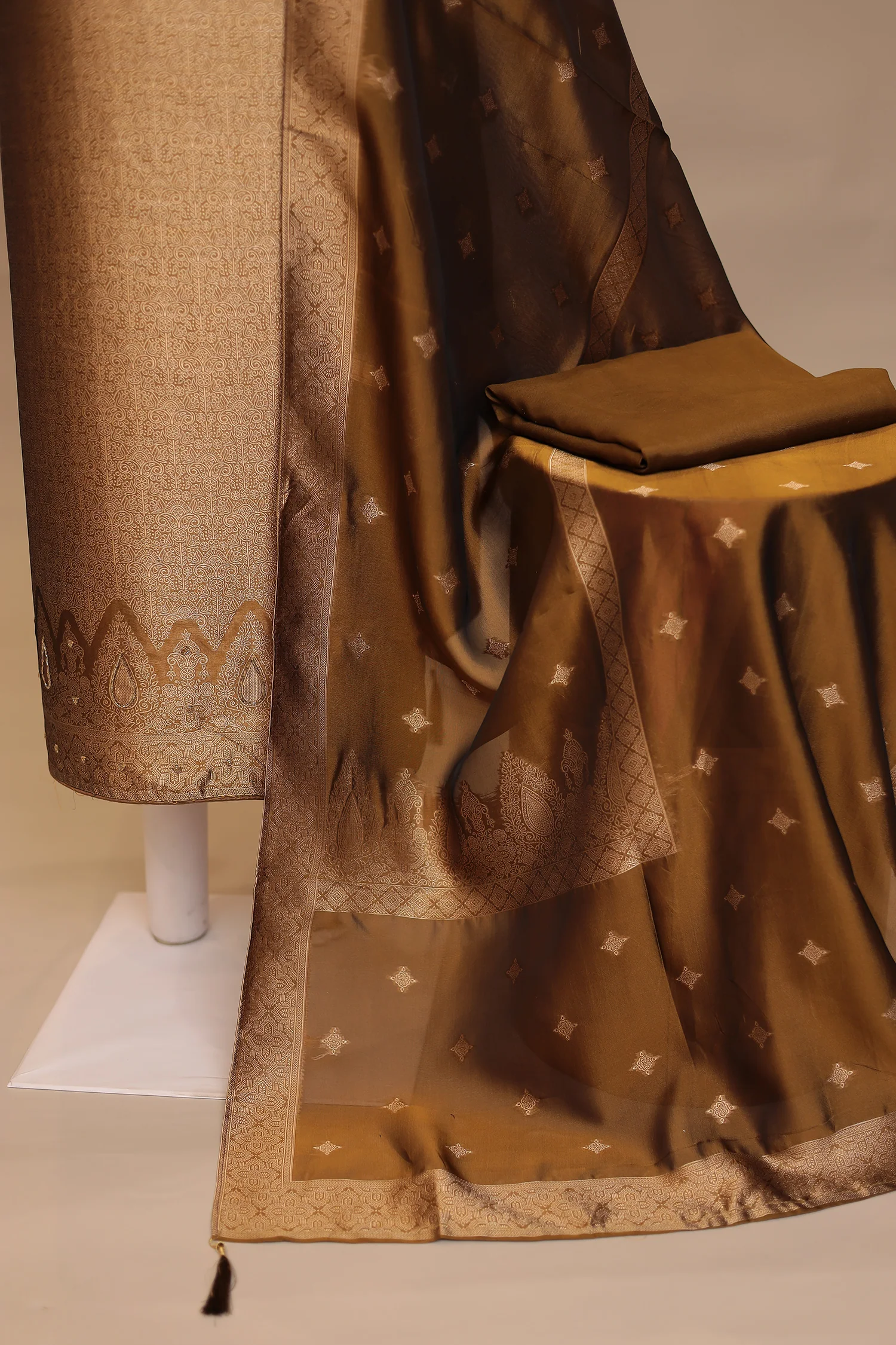 Banarasi silk Unstitched Suit with Cutdana, Sequins work - Image 12