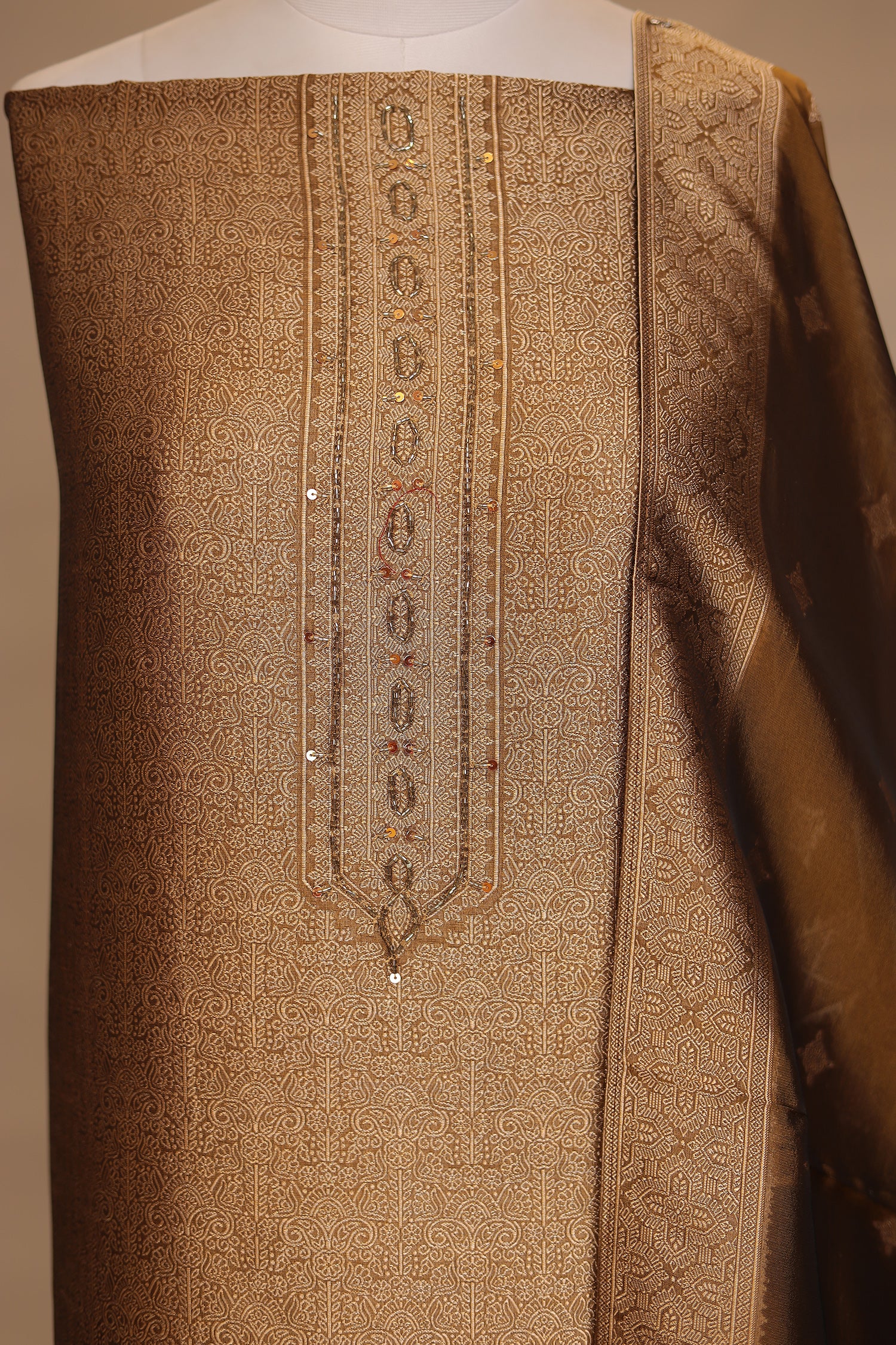 Banarasi silk Unstitched Suit with Cutdana, Sequins work - Image 13
