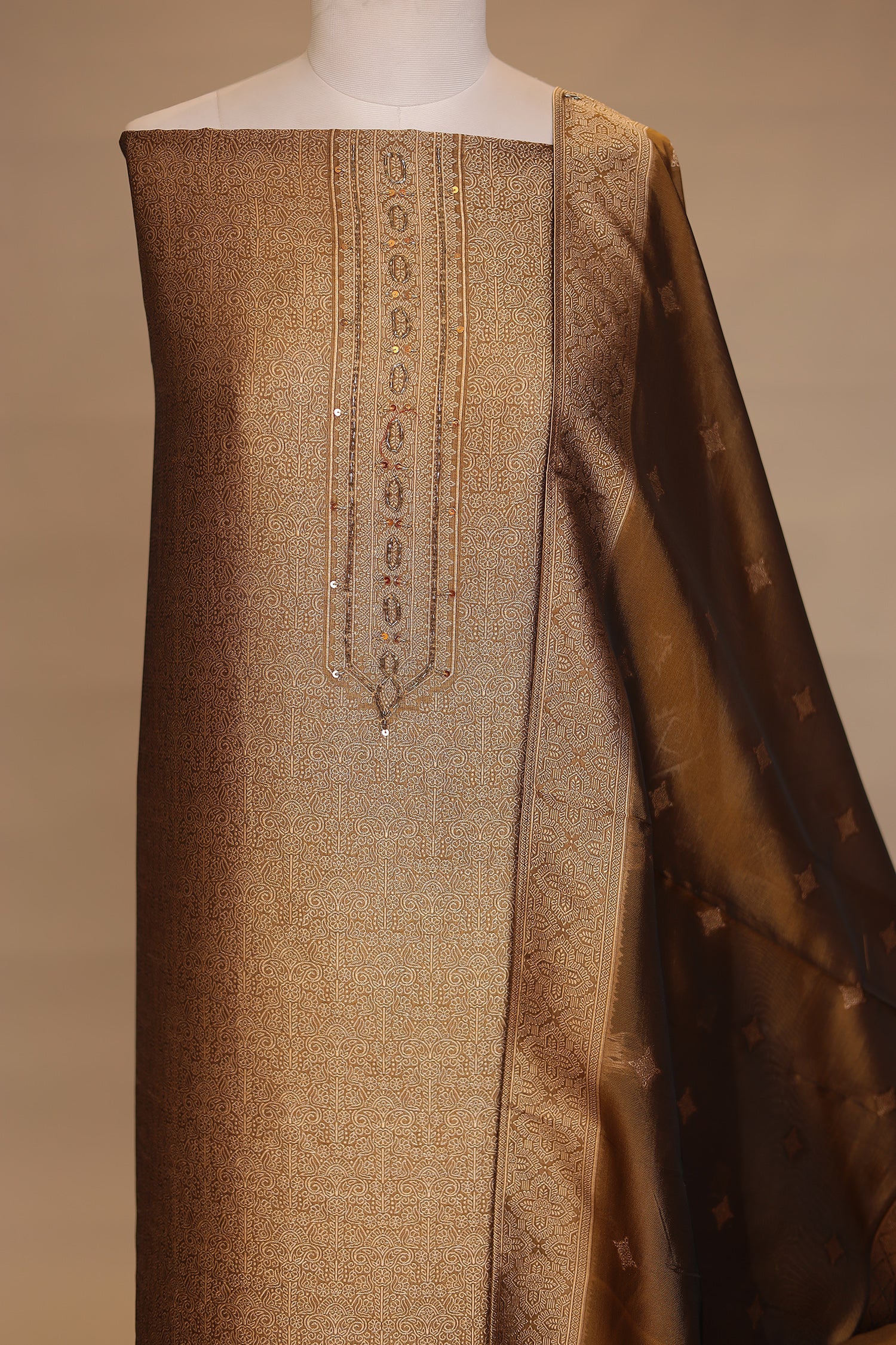 Banarasi silk Unstitched Suit with Cutdana, Sequins work - Image 14