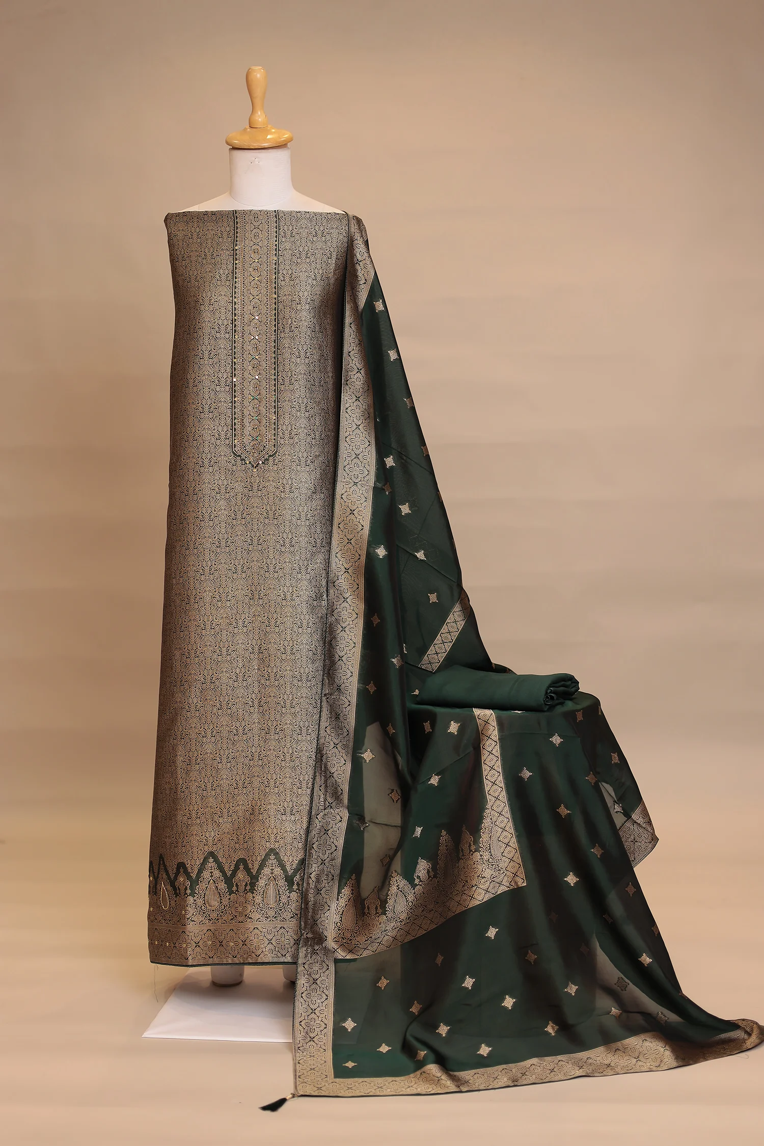 Banarasi silk Unstitched Suit with Cutdana, Sequins work - Image 16