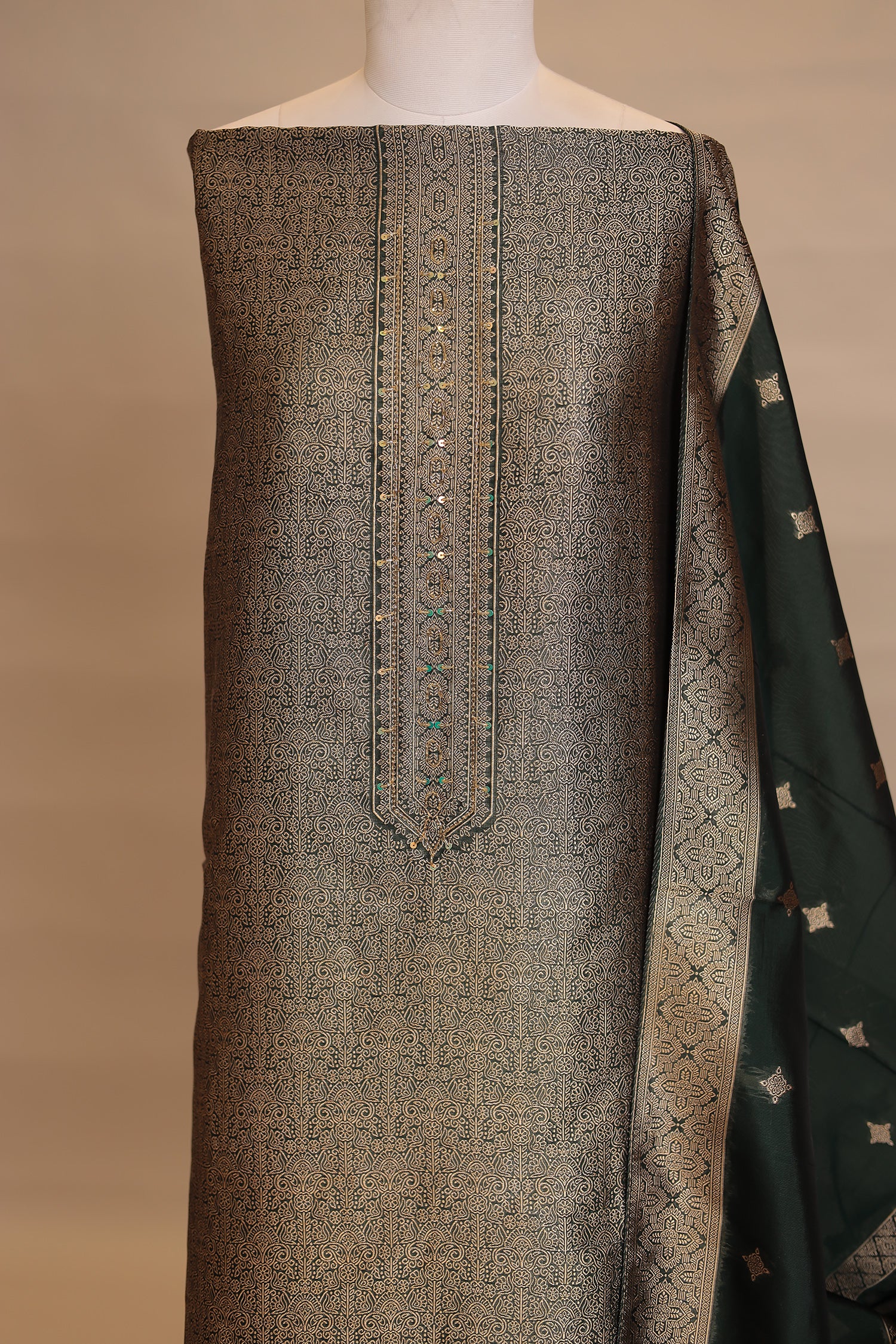 Banarasi silk Unstitched Suit with Cutdana, Sequins work - Image 17