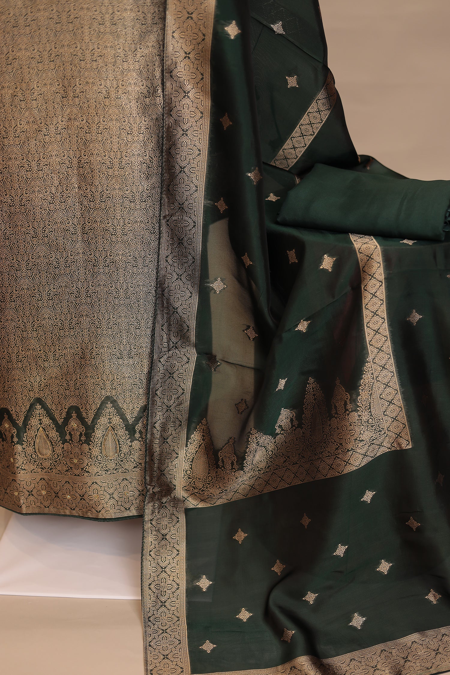 Banarasi silk Unstitched Suit with Cutdana, Sequins work - Image 18