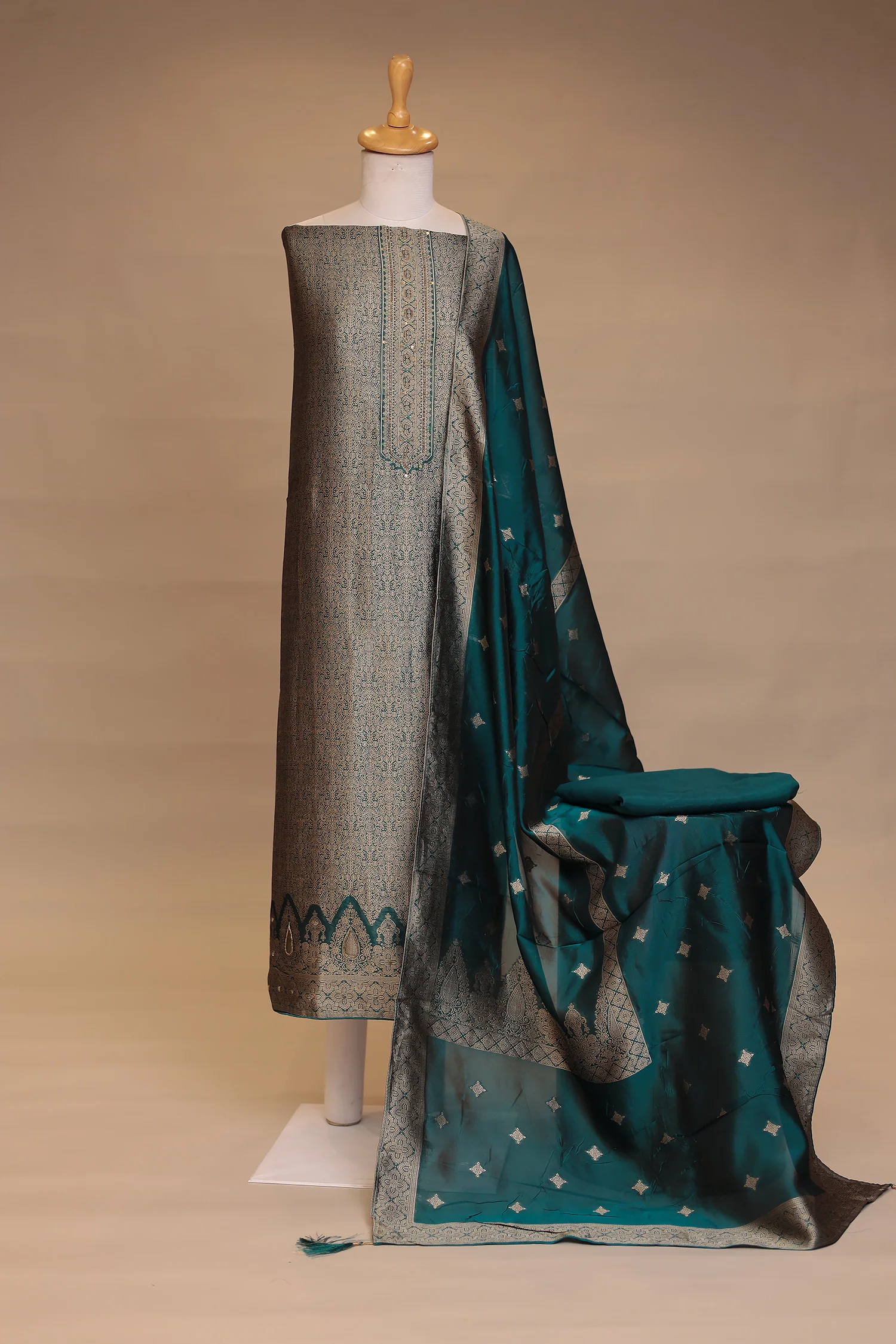 Banarasi silk Unstitched Suit with Cutdana, Sequins work - Image 6