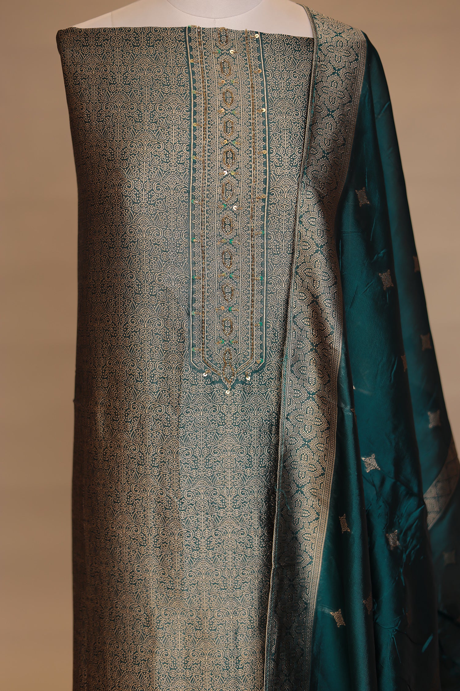 Banarasi silk Unstitched Suit with Cutdana, Sequins work - Image 7