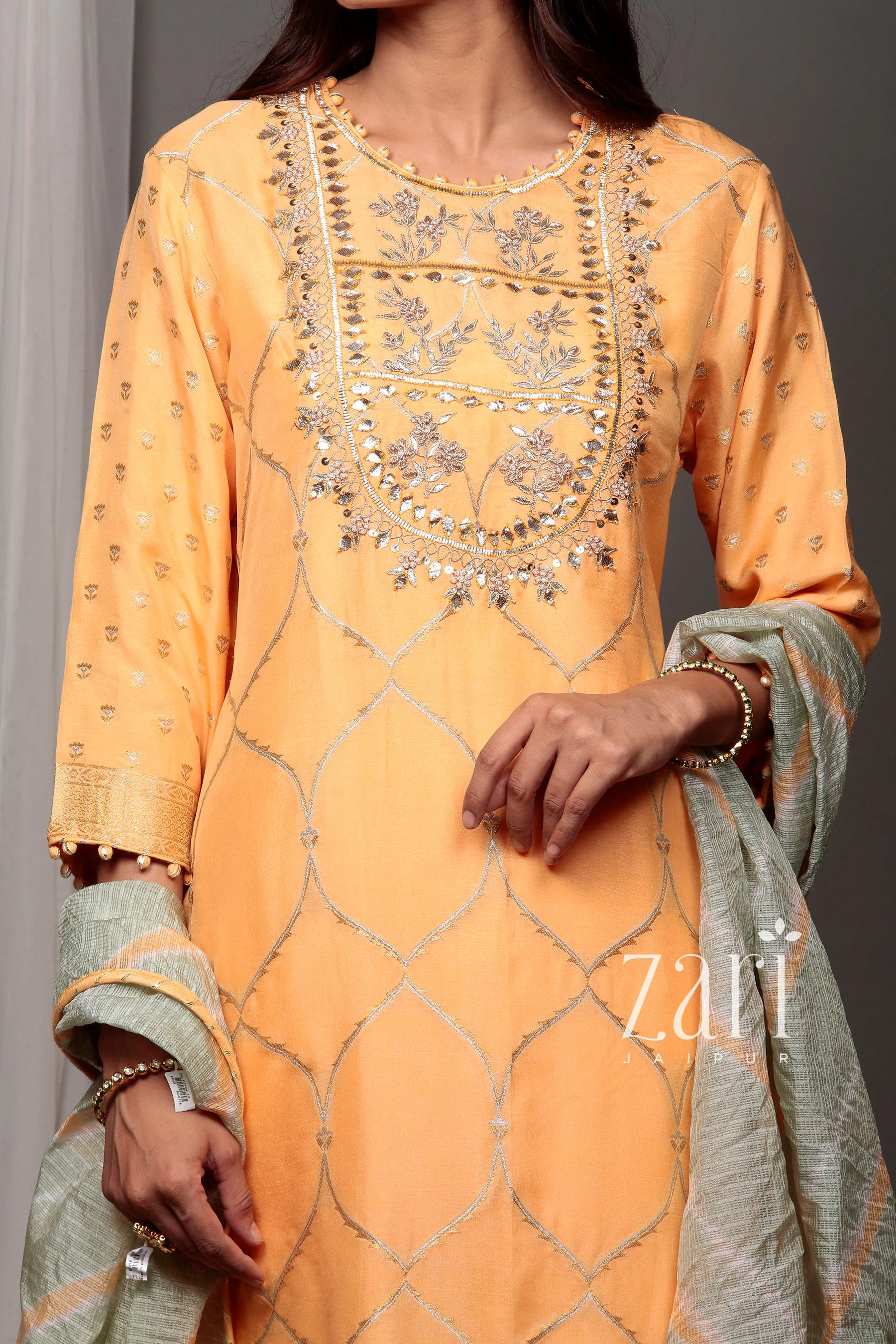 Banarsi Banarasi brocade  Suit with Gota, Gota Patti, Pearl, Sequins, Thread, Zardozi work. - Image 6