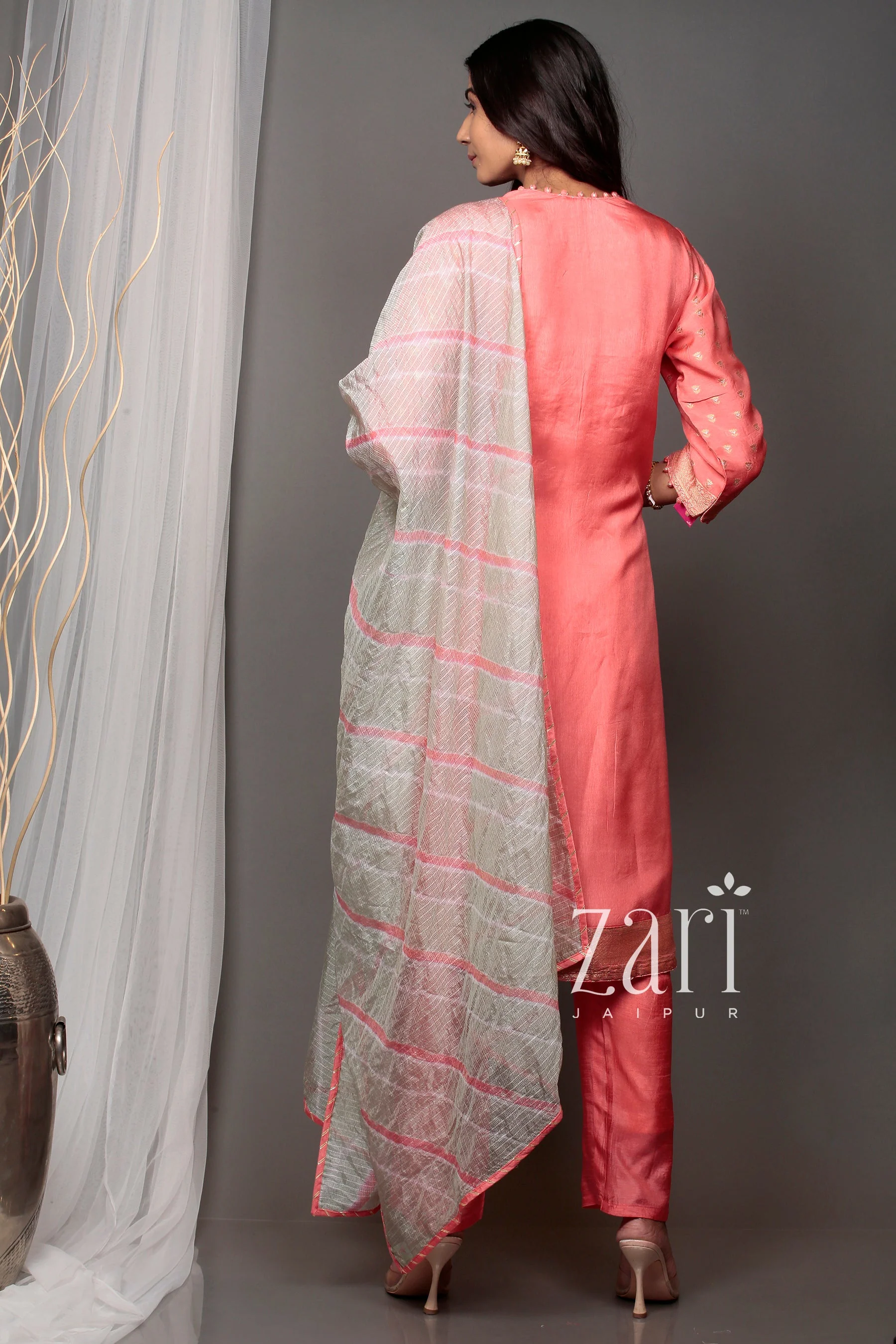 Banarsi Leheriya Banarasi brocade Suit with Gota, Gota Patti, Pearl, Sequins, Zardozi work. - Image 5
