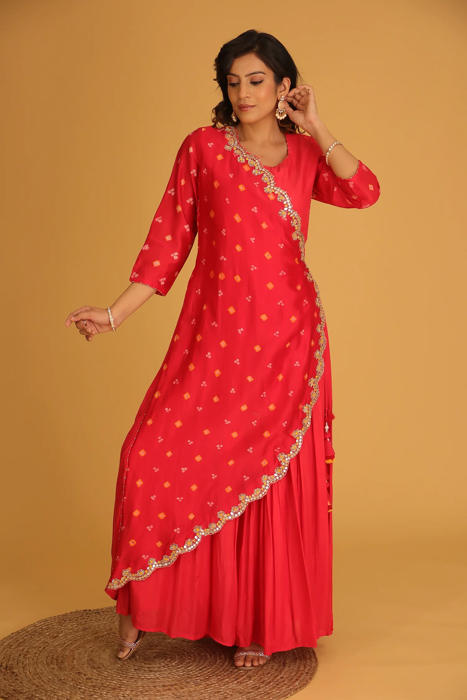 Bandhej Chanderi Jump Suit with Gota Patti work. - Image 10