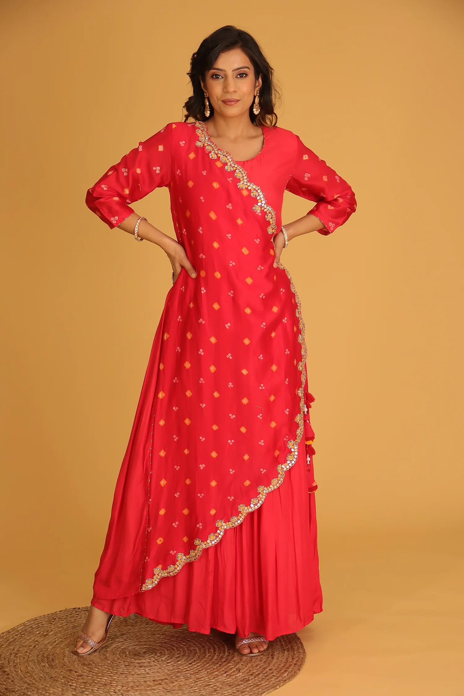 Bandhej Chanderi Jump Suit with Gota Patti work. - Image 14
