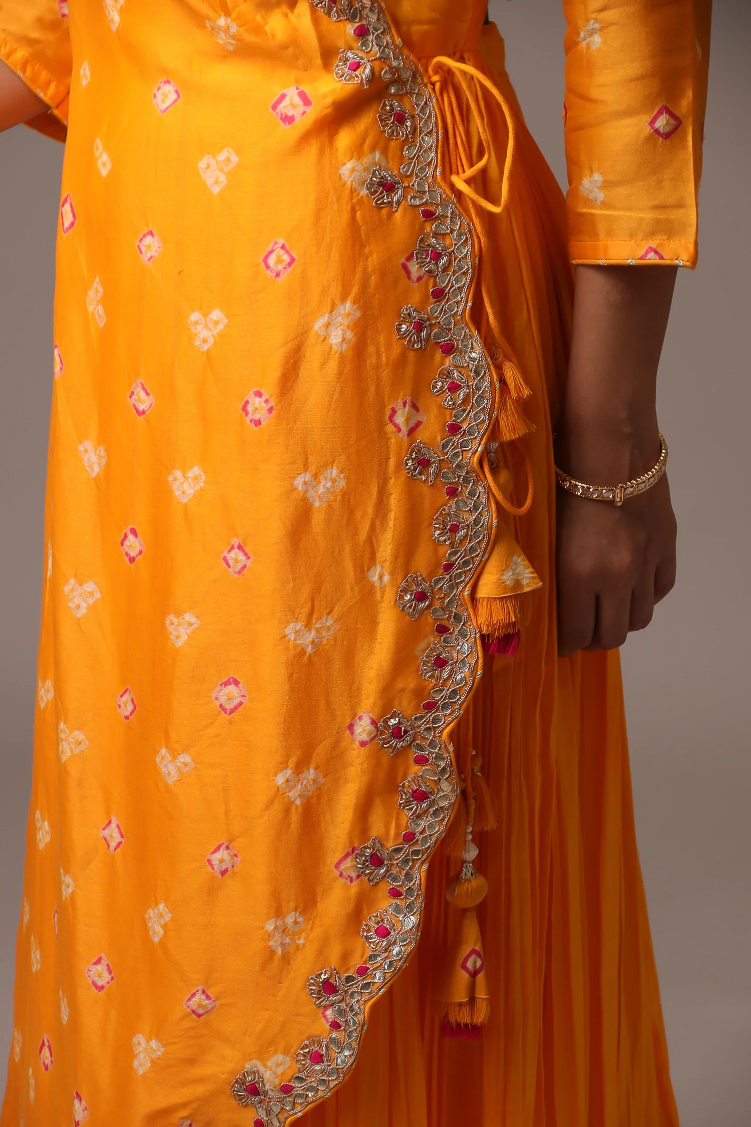 Bandhej Chanderi Jump Suit with Gota Patti work. - Image 5