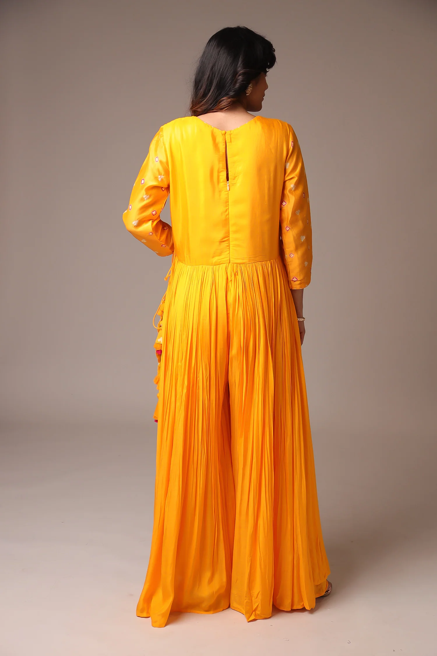 Bandhej Chanderi Jump Suit with Gota Patti work. - Image 9