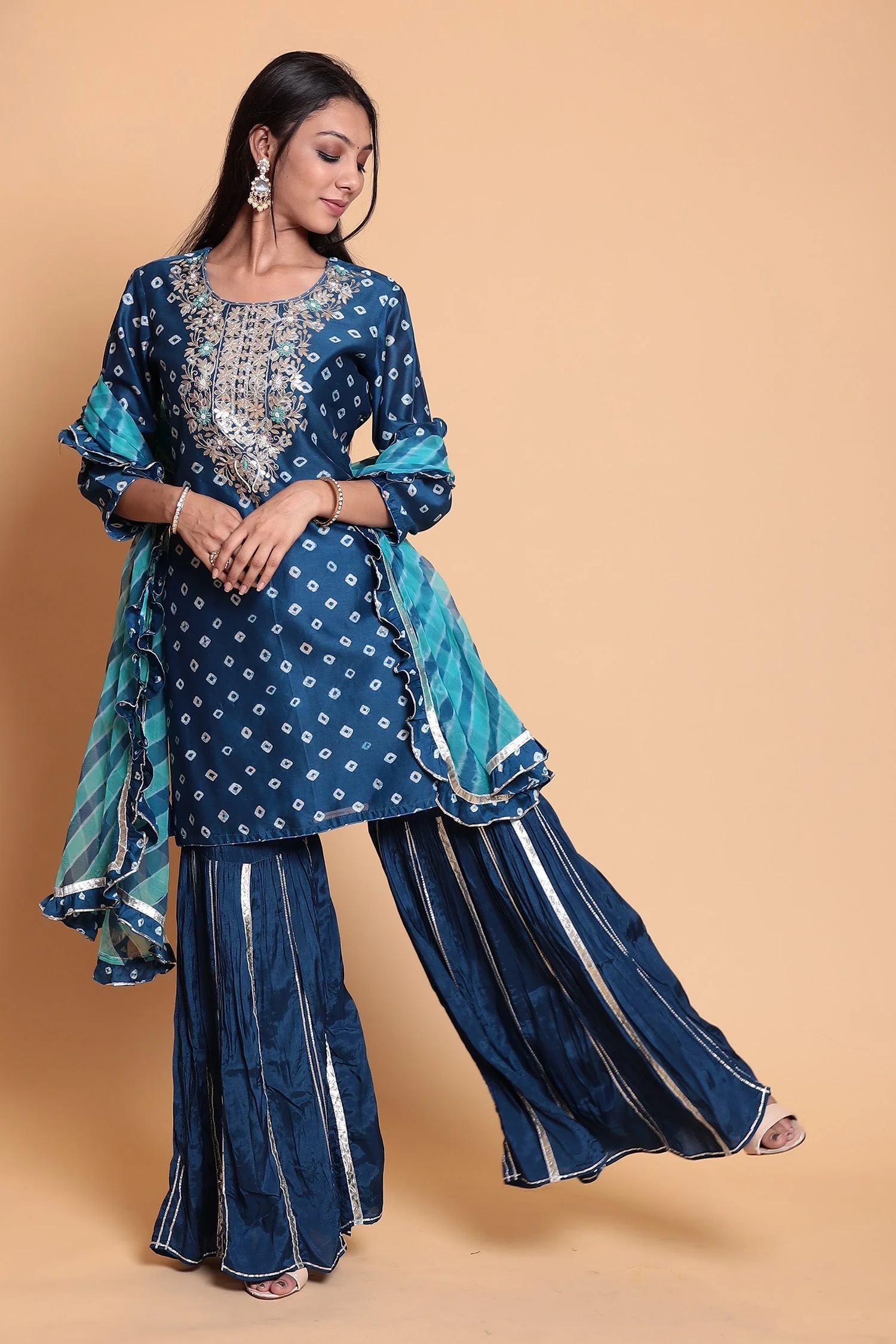 Bandhej Chanderi Suit Stitched with Gota Patti work. - Image 3