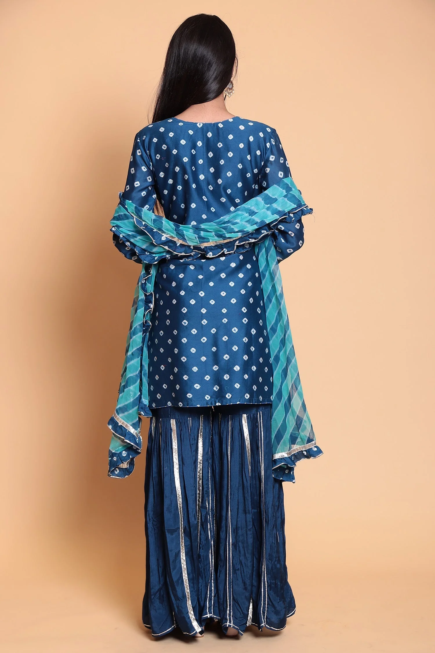 Bandhej Chanderi Suit Stitched with Gota Patti work. - Image 4