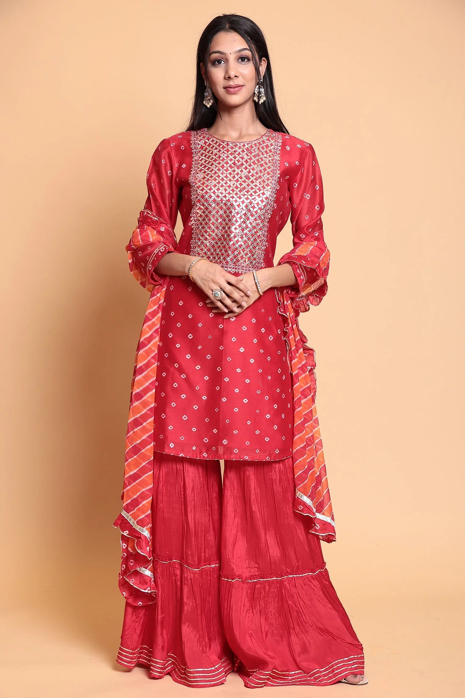 Bandhej Chanderi Suit Stitched with Gota Patti work. - Image 5