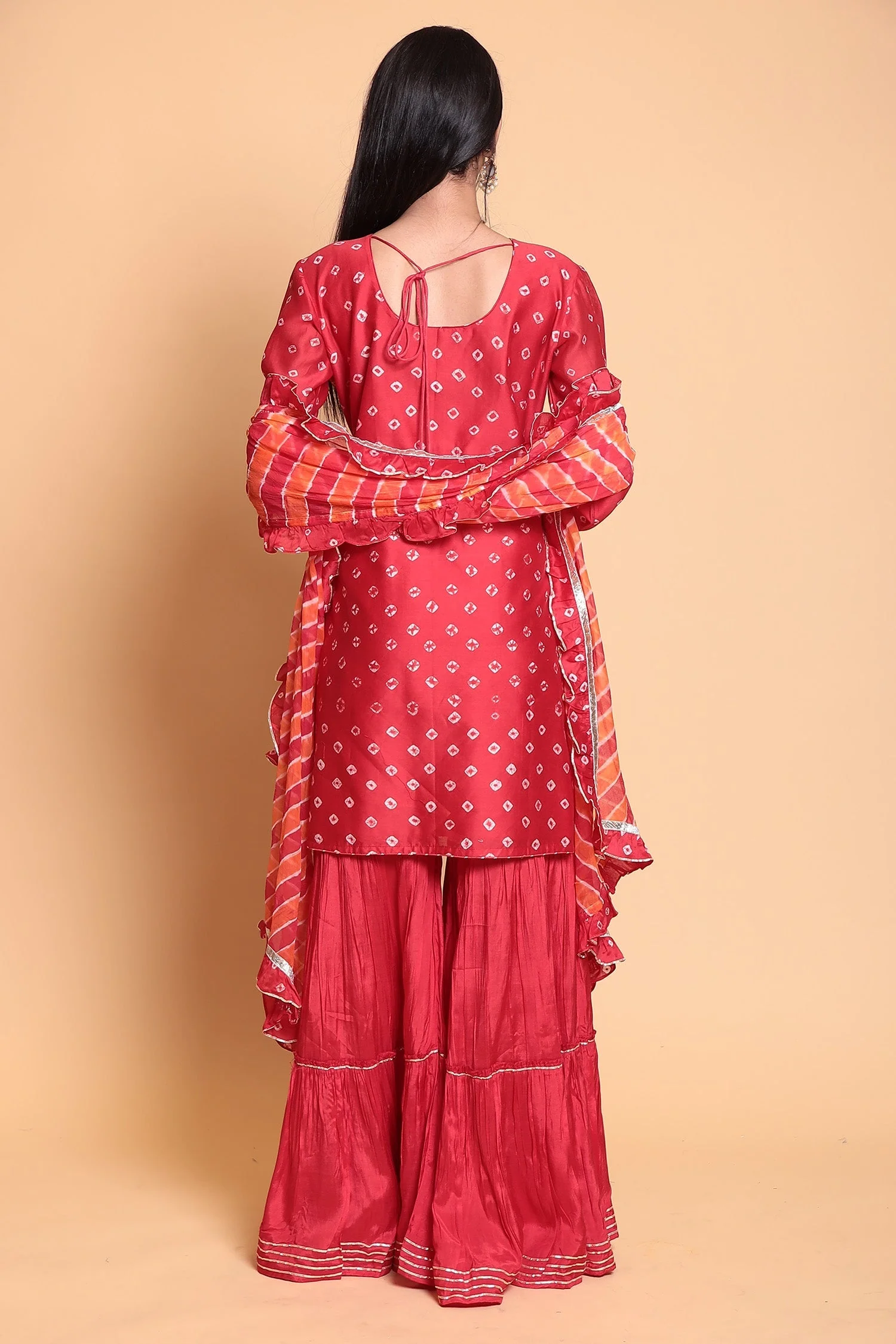 Bandhej Chanderi Suit Stitched with Gota Patti work. - Image 7