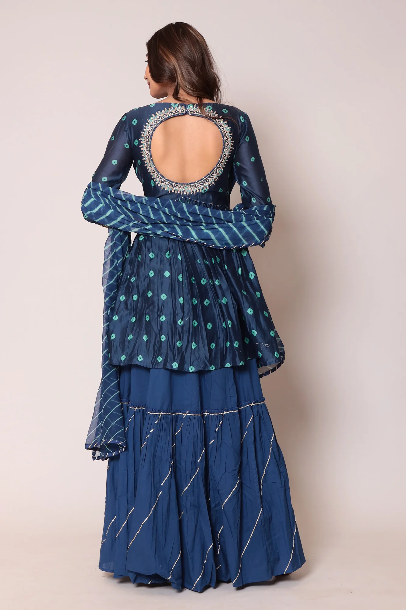 Bandhej Peplum Style Chanderi Suit with Gota Patti and Thread work. - Image 4