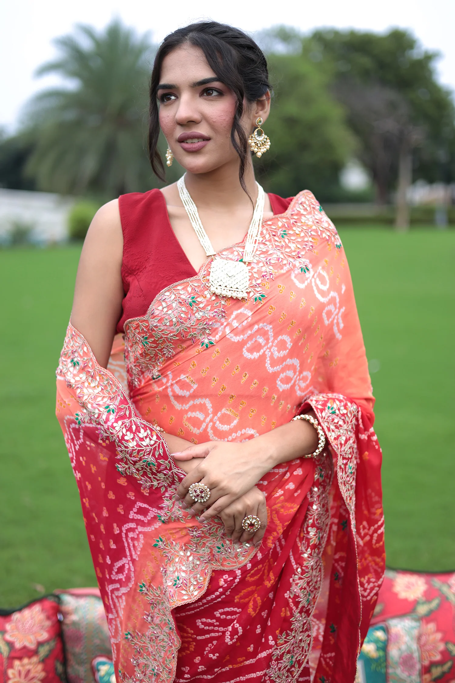 Ombre dyed Bandhej Saree with Zardozi work - Image 2