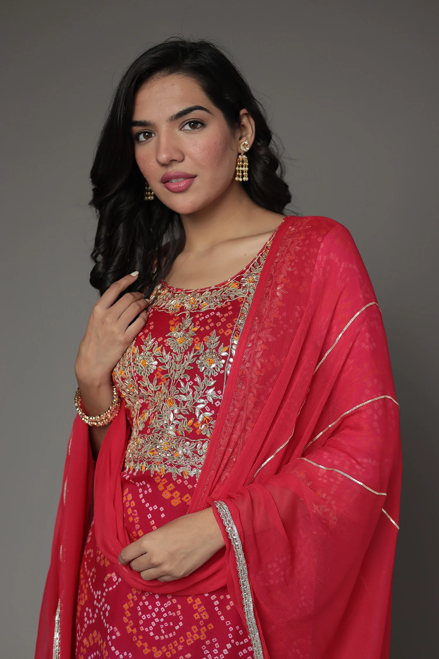 Bandhej Georgette Suit Embroidered with Gota Patti and Zardozi work - Image 2