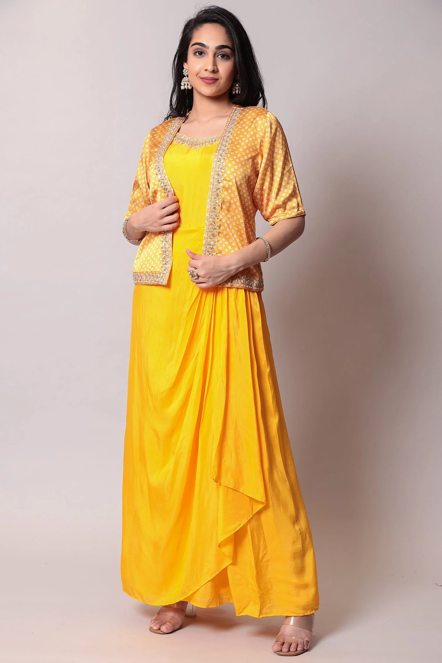 Crepe Silk Suit with Bandhej jacket and Gota Patti work. - Image 5