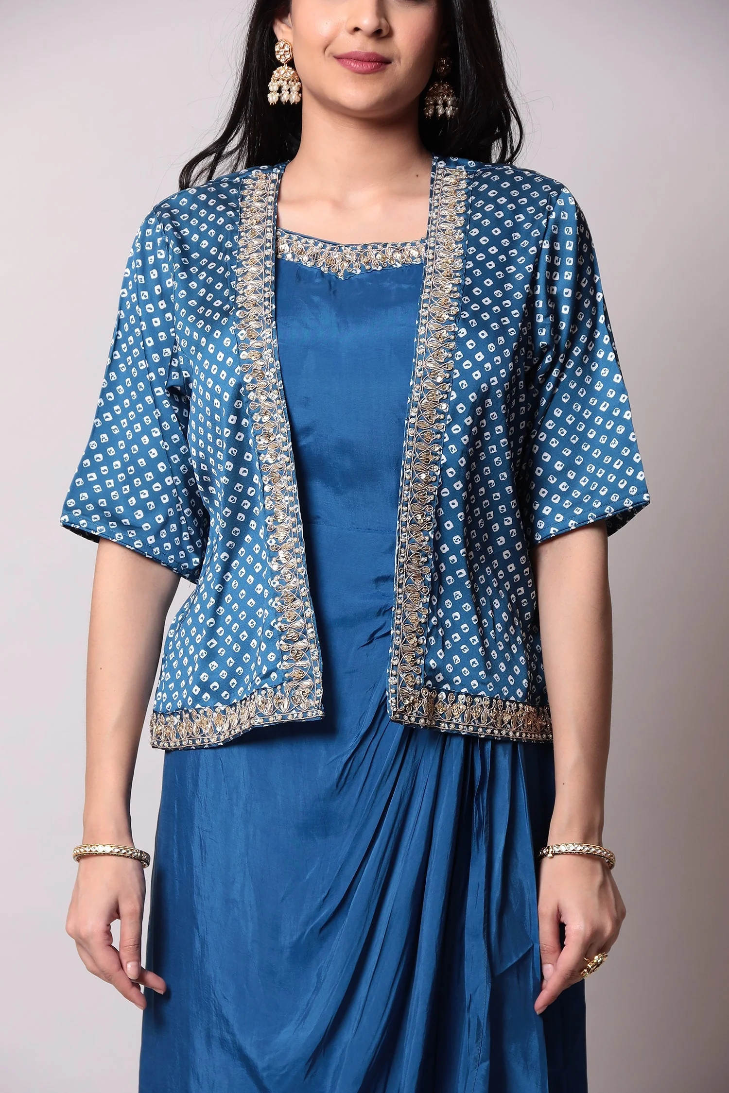 Crepe Silk Suit with Bandhej jacket and Gota Patti work. - Image 10