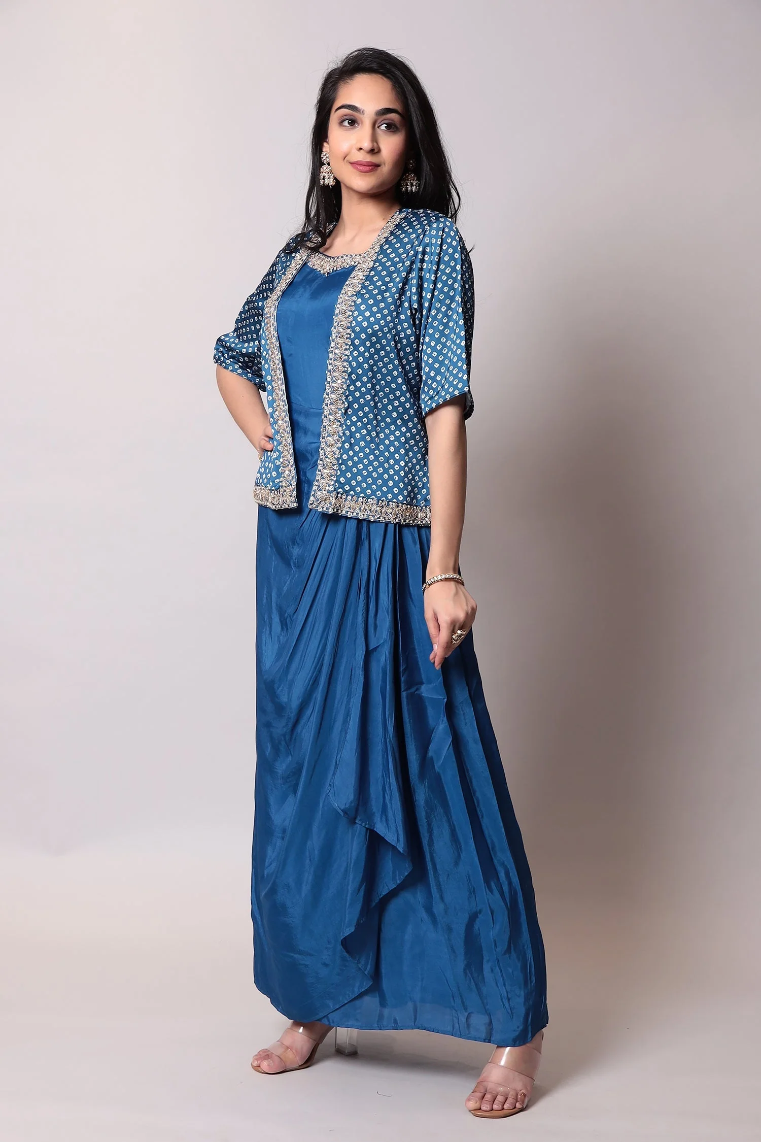 Crepe Silk Suit with Bandhej jacket and Gota Patti work. - Image 11