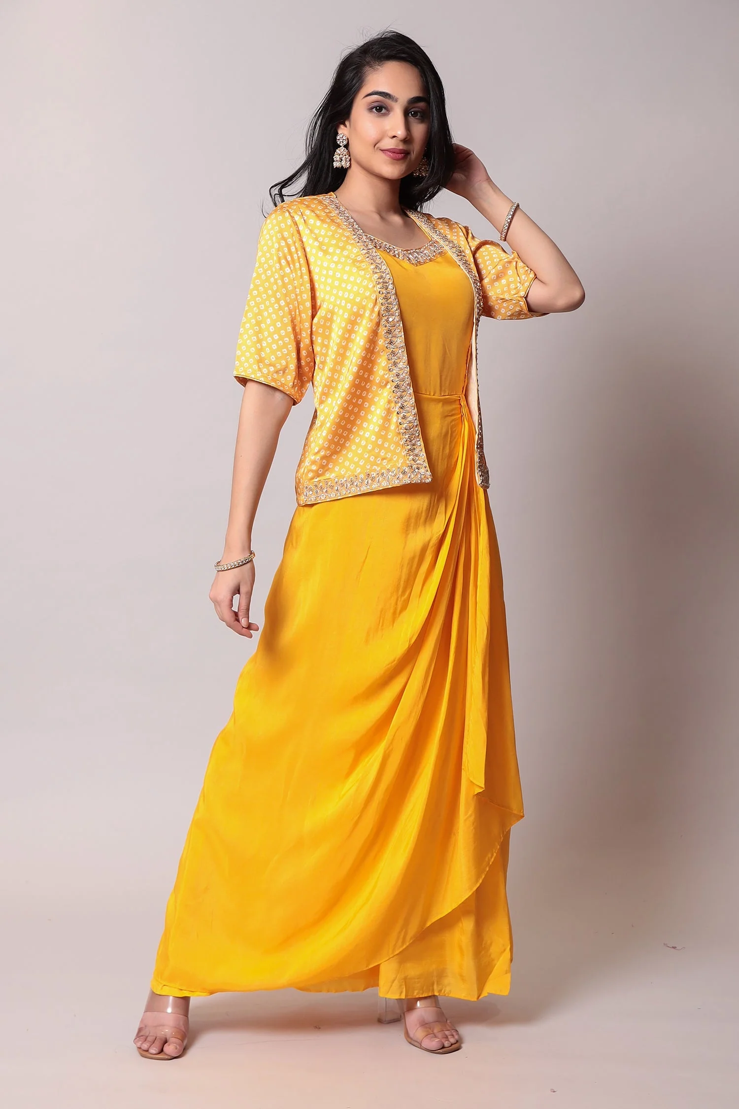 Crepe Silk Suit with Bandhej jacket and Gota Patti work. - Image 3