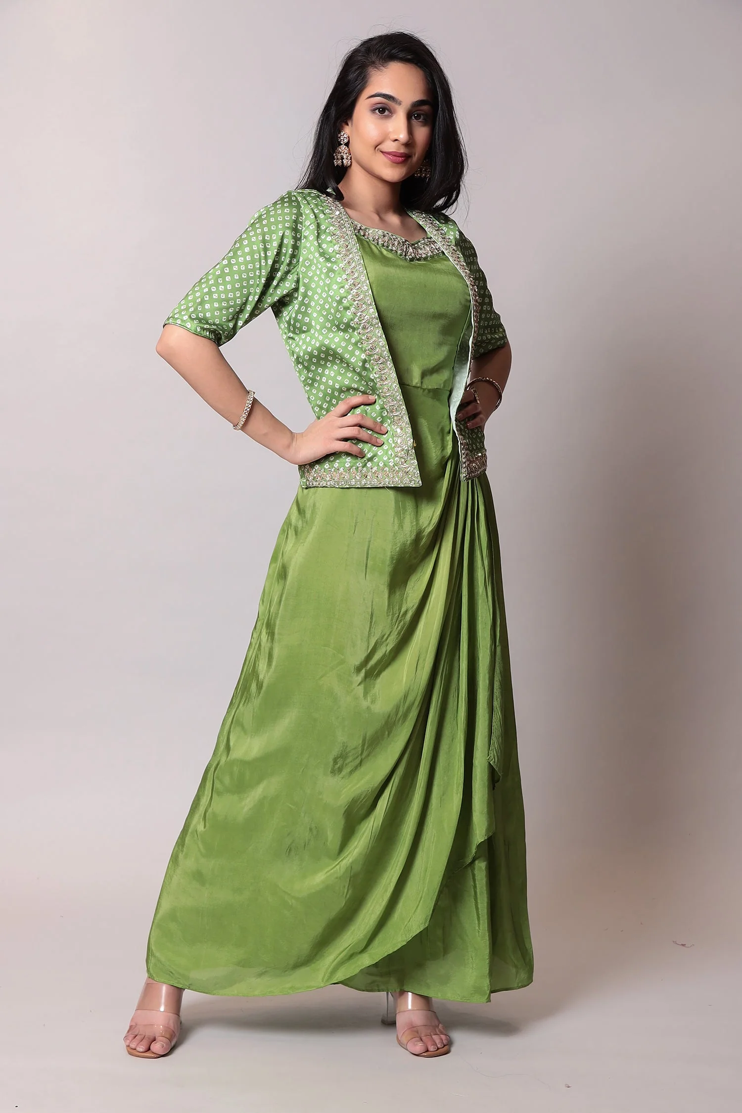 Crepe Silk Suit with Bandhej jacket and Gota Patti work. - Image 5