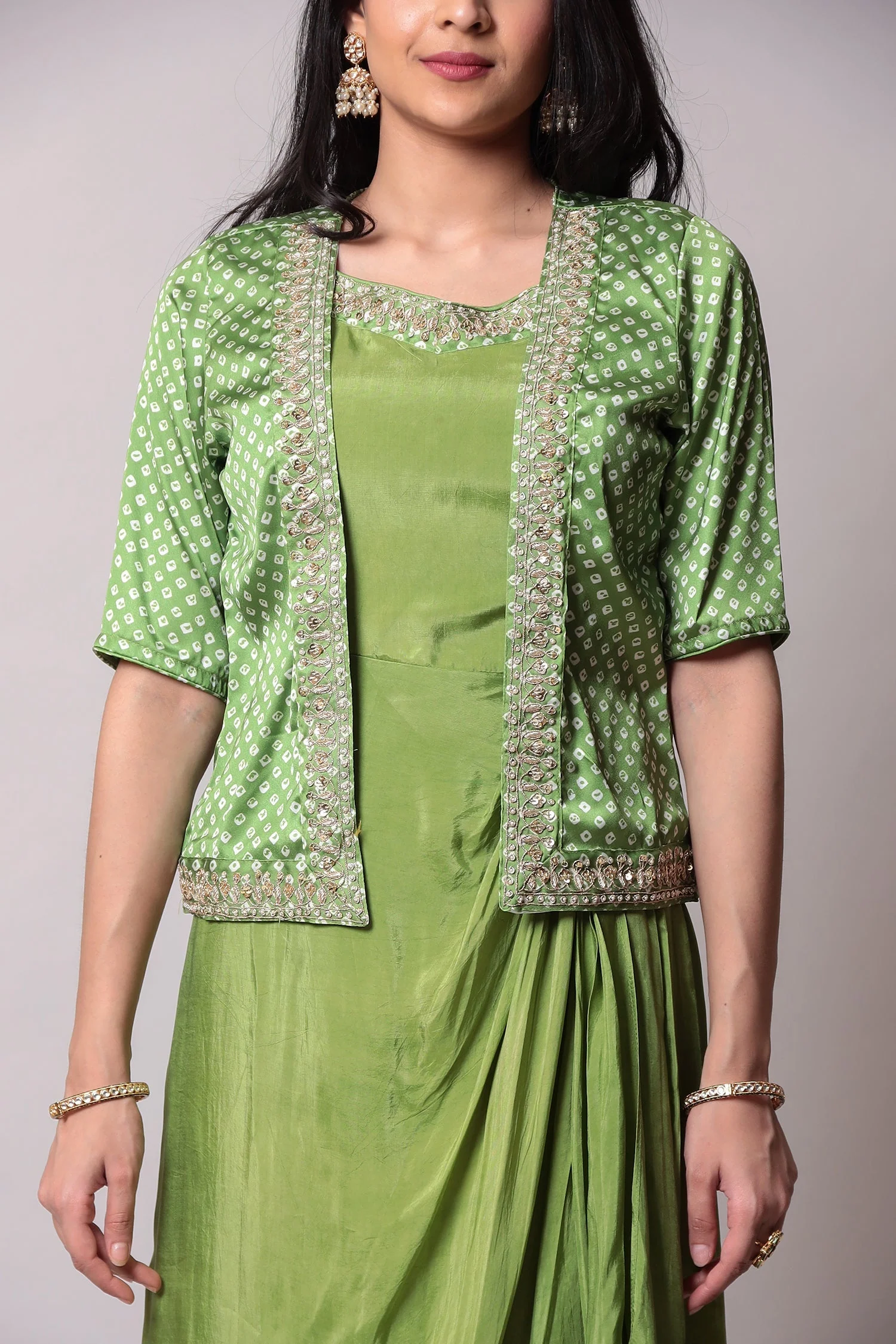 Crepe Silk Suit with Bandhej jacket and Gota Patti work. - Image 6