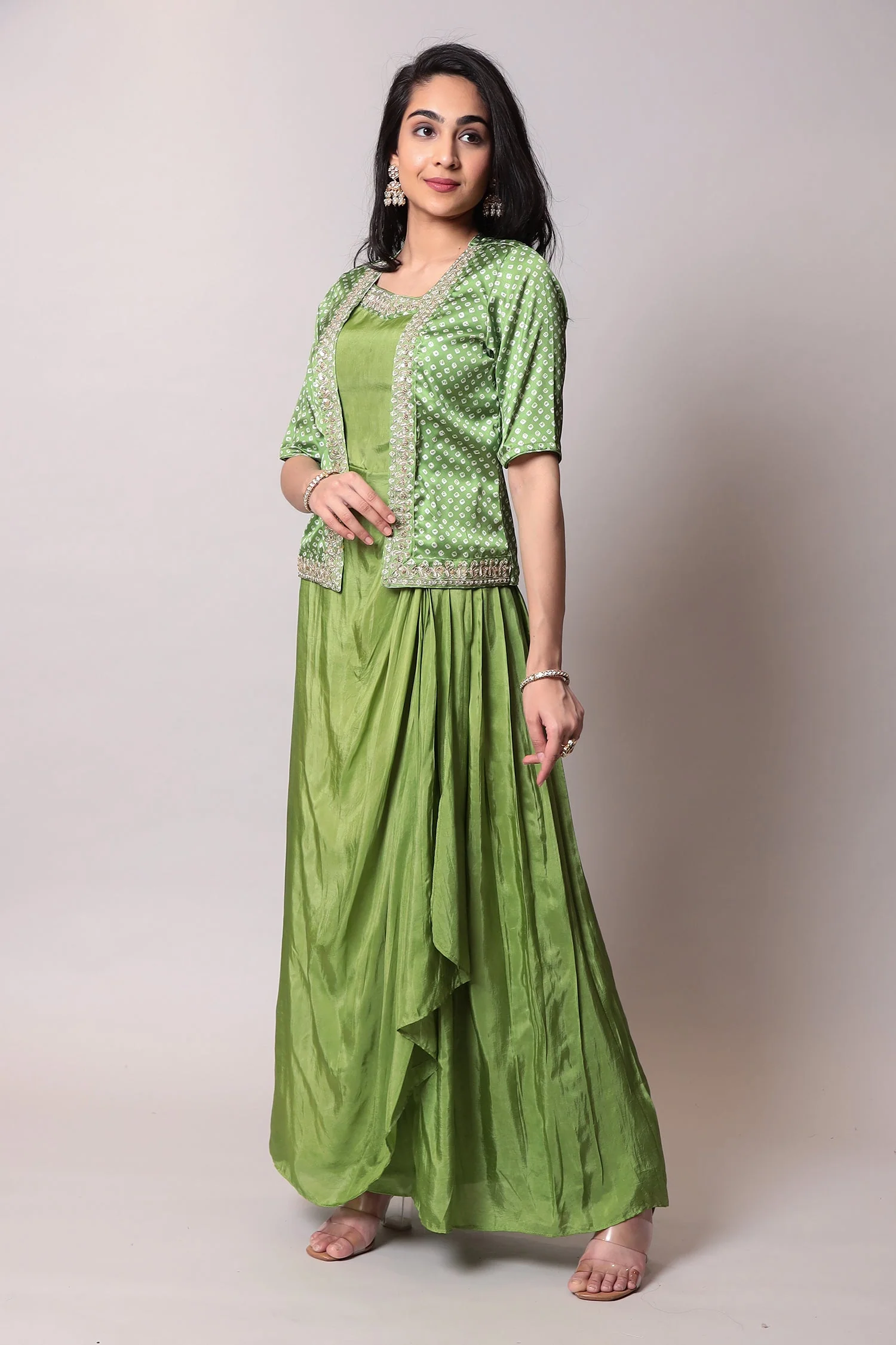 Crepe Silk Suit with Bandhej jacket and Gota Patti work. - Image 7
