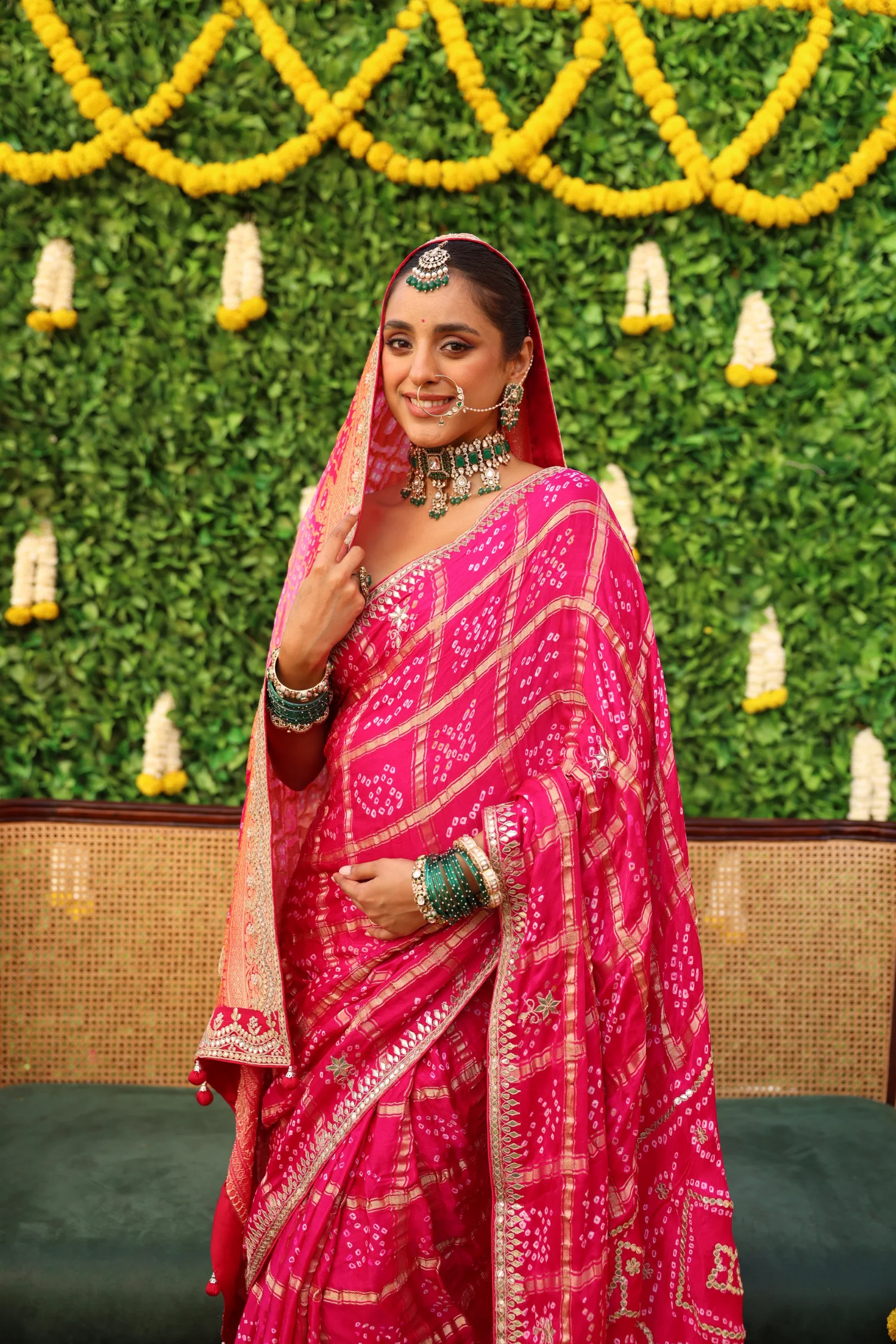 Bandhej Gajji satin Saree with Dori, Gota Patti, Sequins, Zardozi work. - Image 3