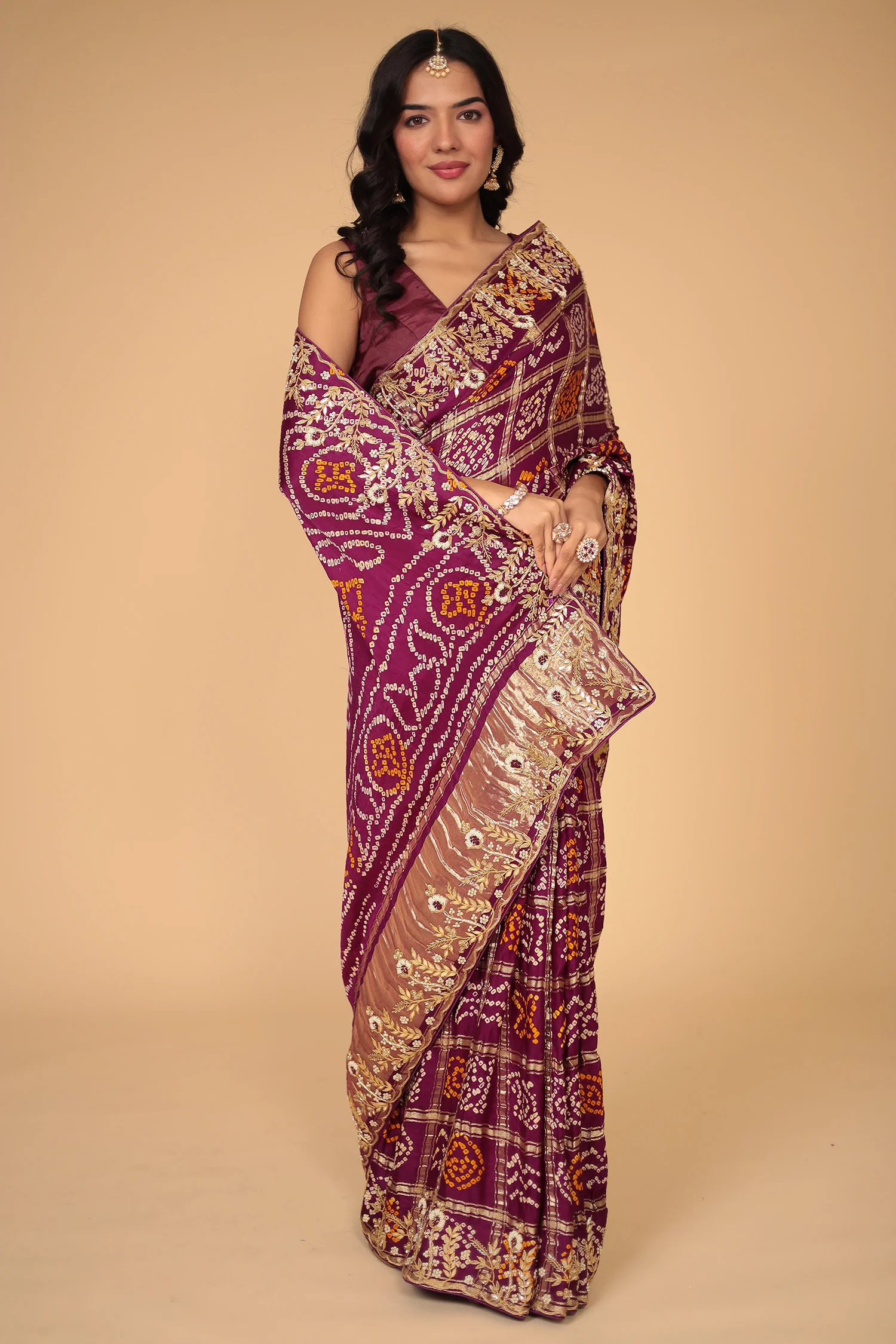 Ghatchola Gajji Silk Saree with Gota Patti and Zardozi work