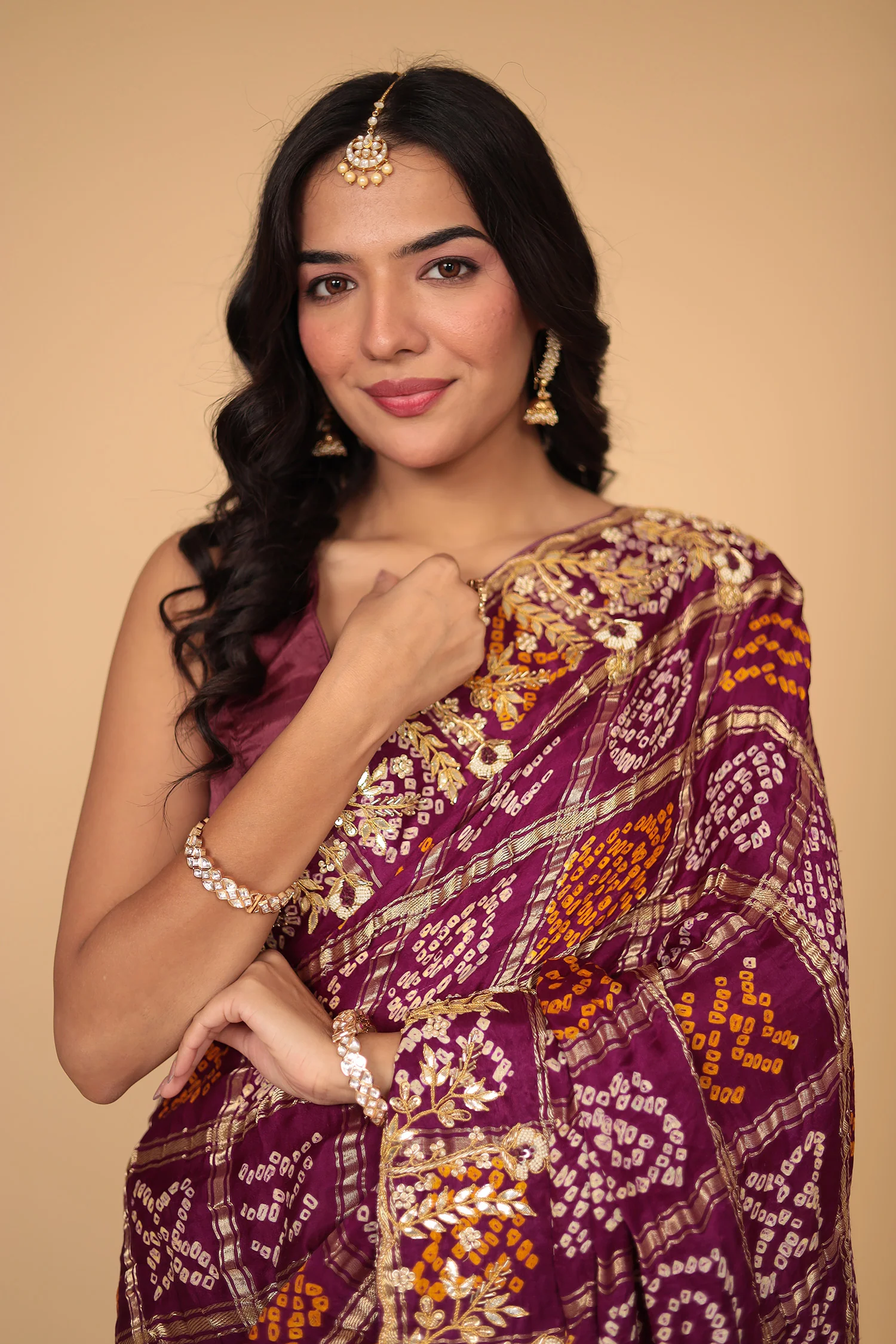 Ghatchola Gajji Silk Saree with Gota Patti and Zardozi work - Image 3